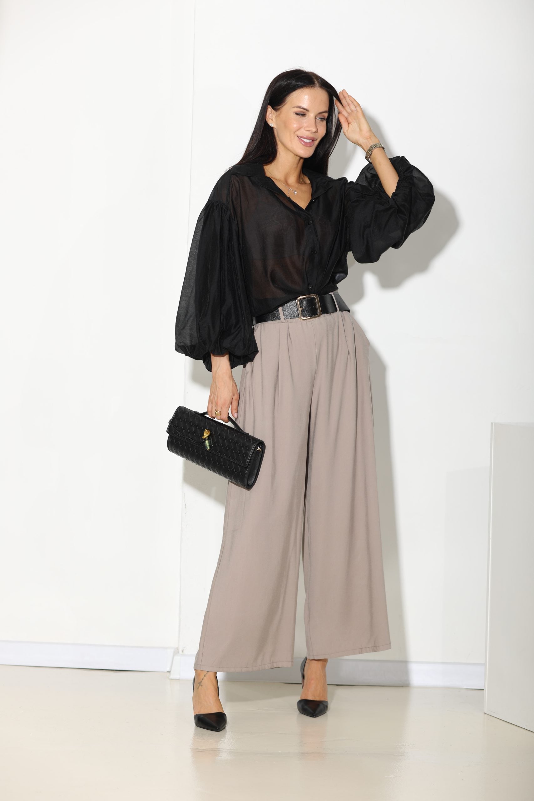 Bēšas bikses, klasiska ar gumiju viduklī - 16139