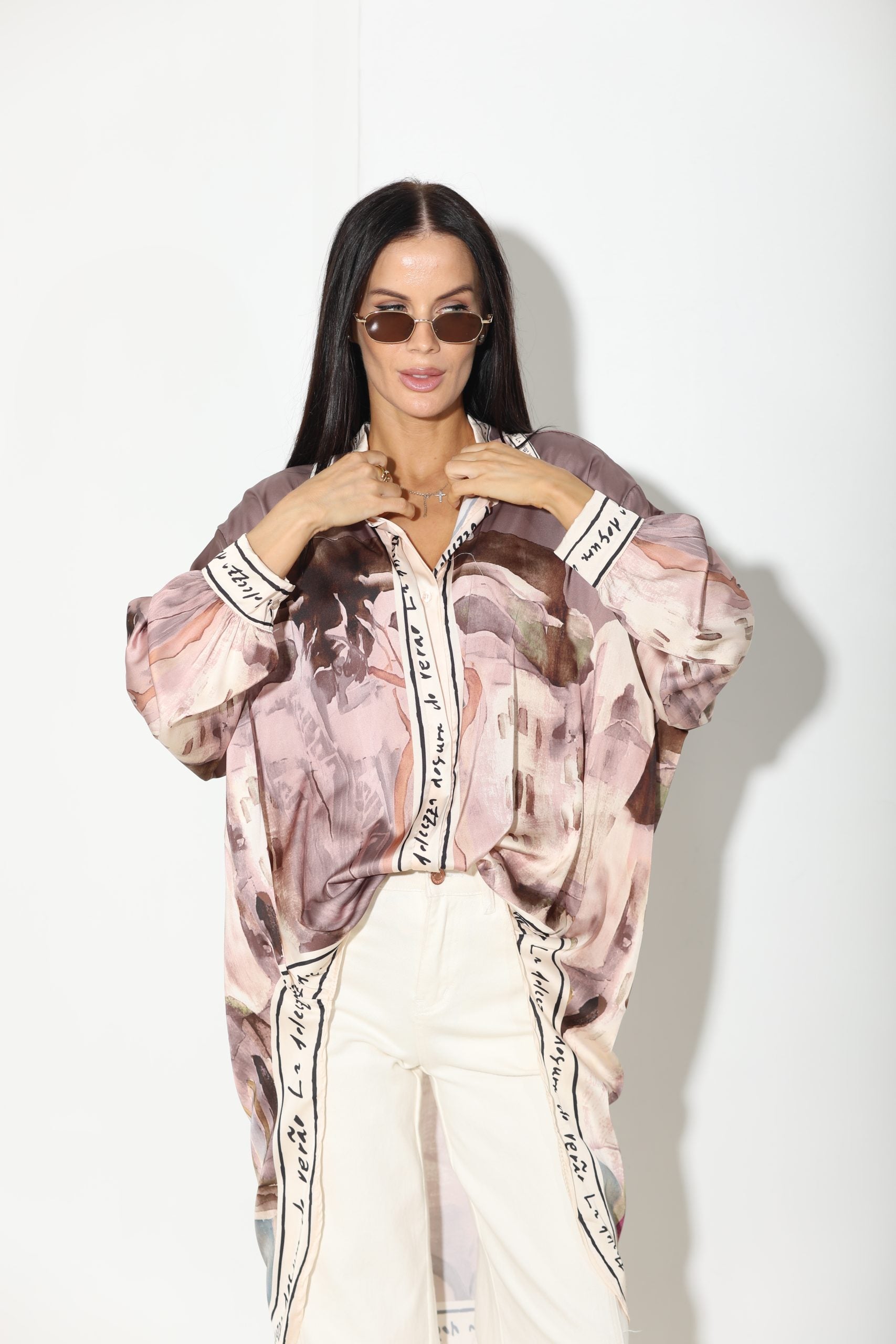 Violets 'Glezna' blūze/krekls ar garu mugurpusi - 16128