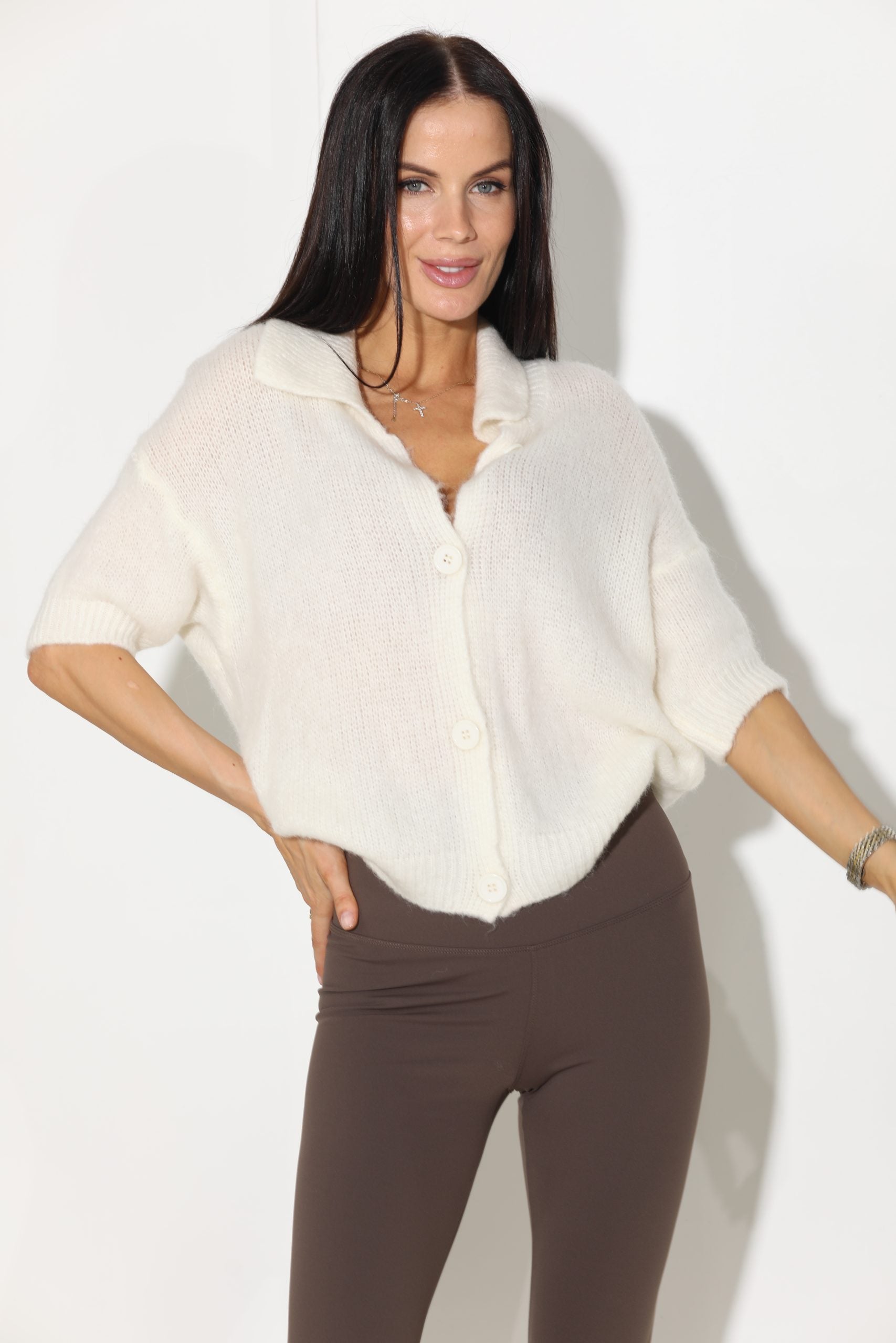 Balta pogājama alpakas jaka ar krādziņu - 16177