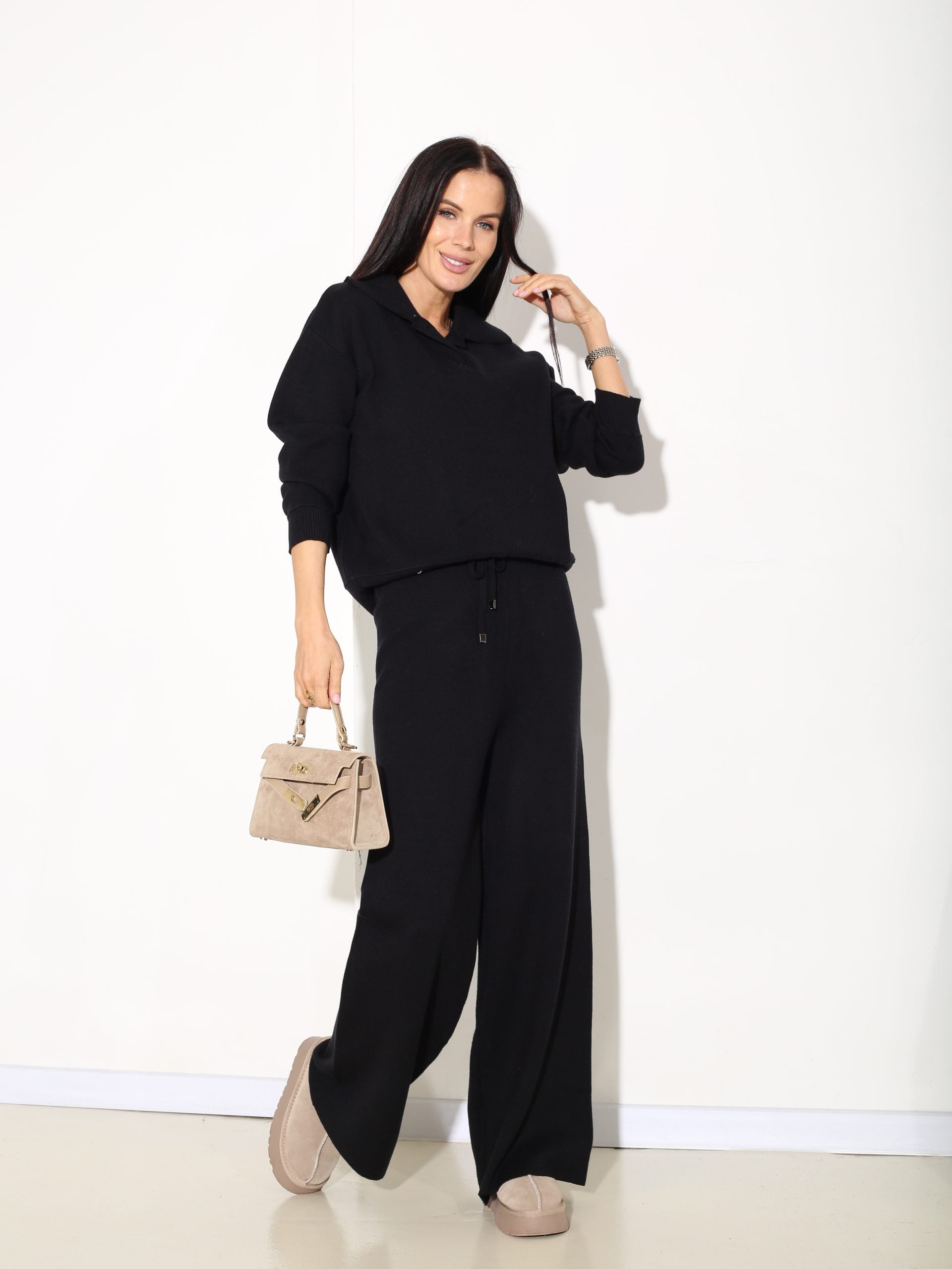 Melns smalka adījuma 2daļīgs garais komplekts - 16996