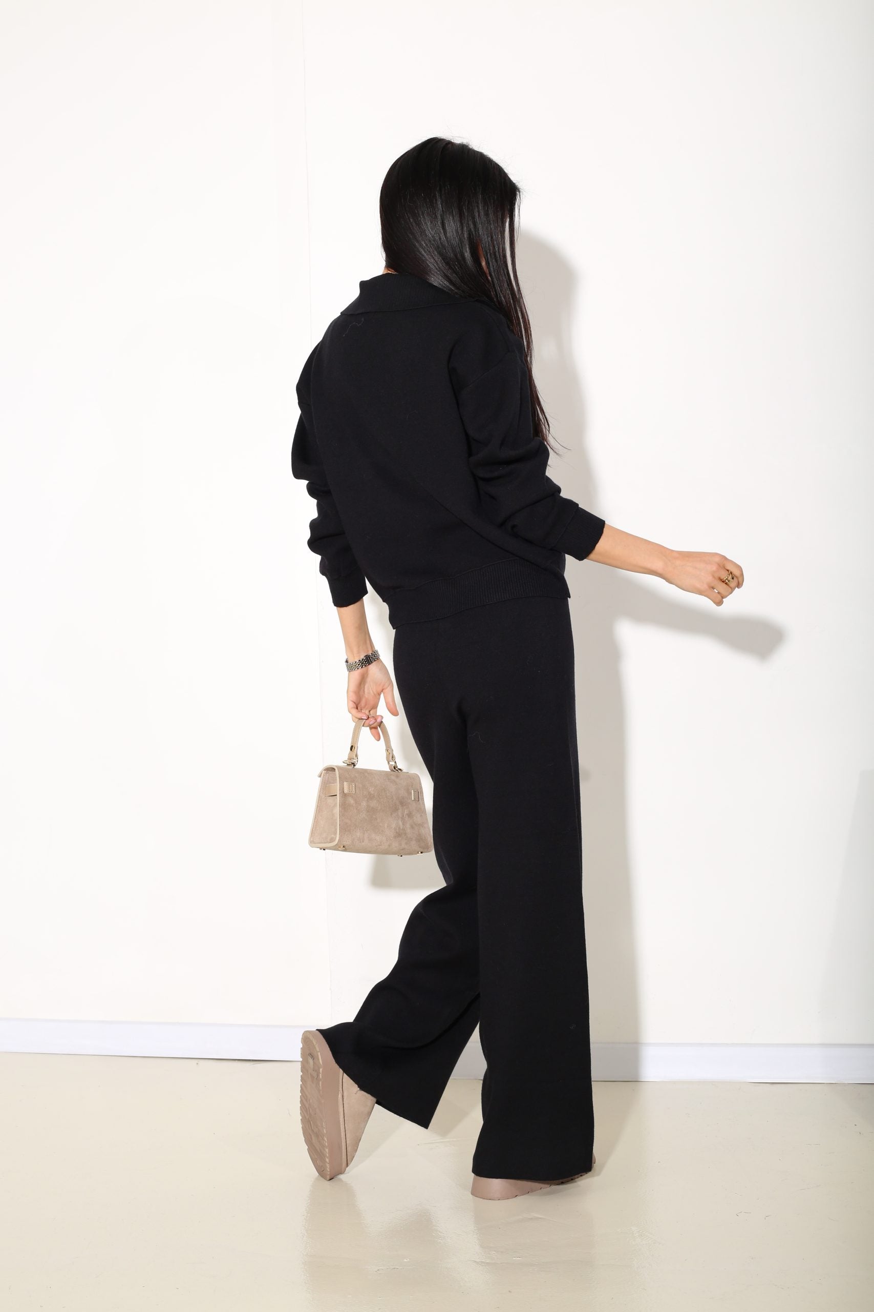 Melns smalka adījuma 2daļīgs garais komplekts - 16996