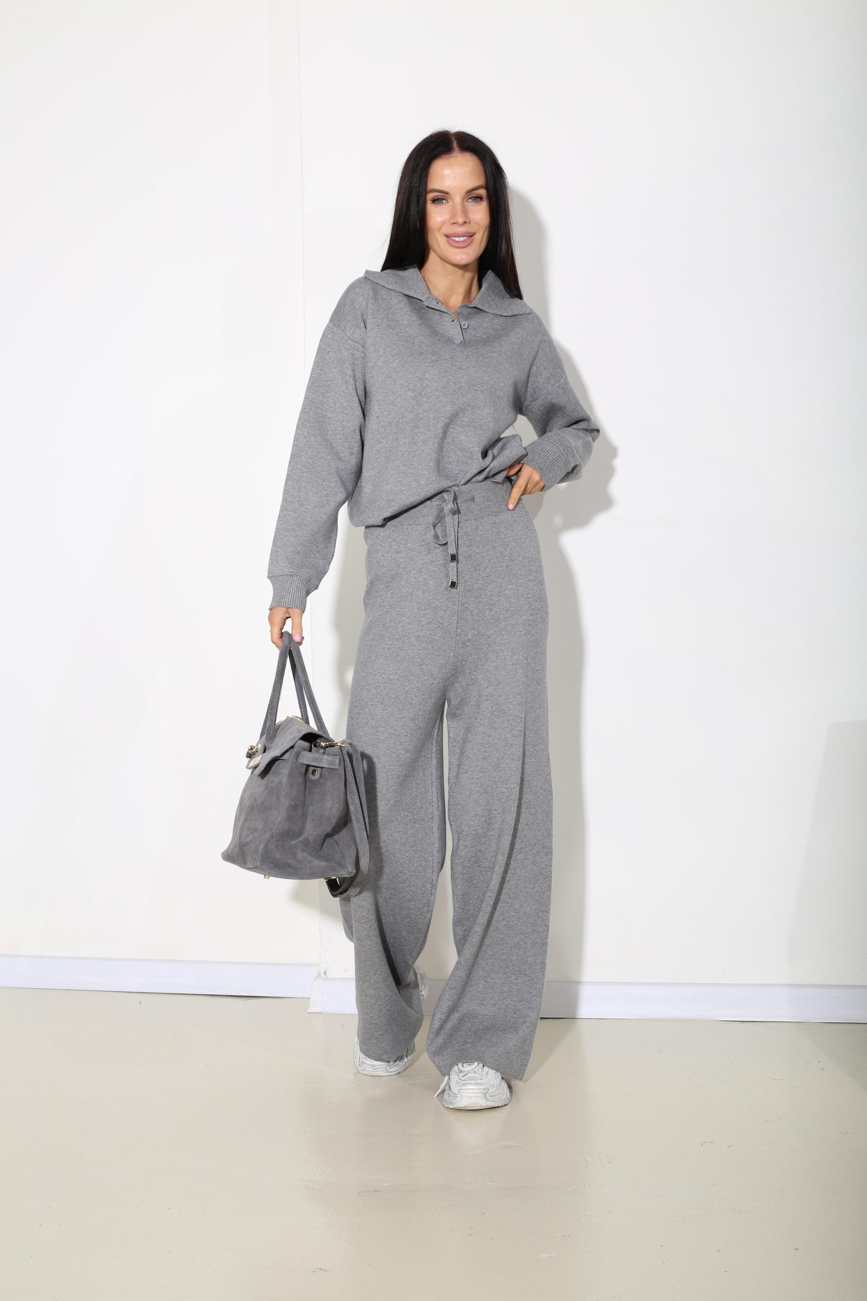 Pelēks smalka adījuma 2daļīgs garais komplekts - 16993