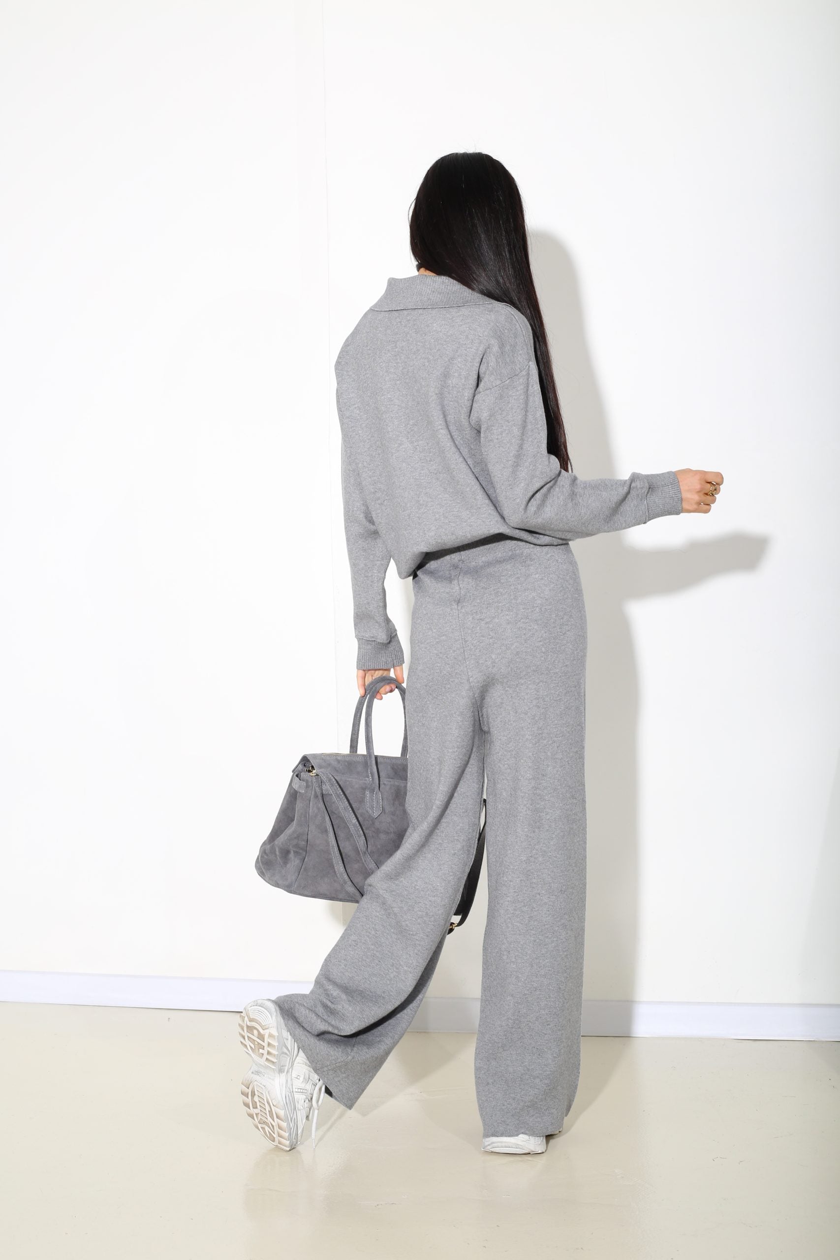 Pelēks smalka adījuma 2daļīgs garais komplekts - 16993