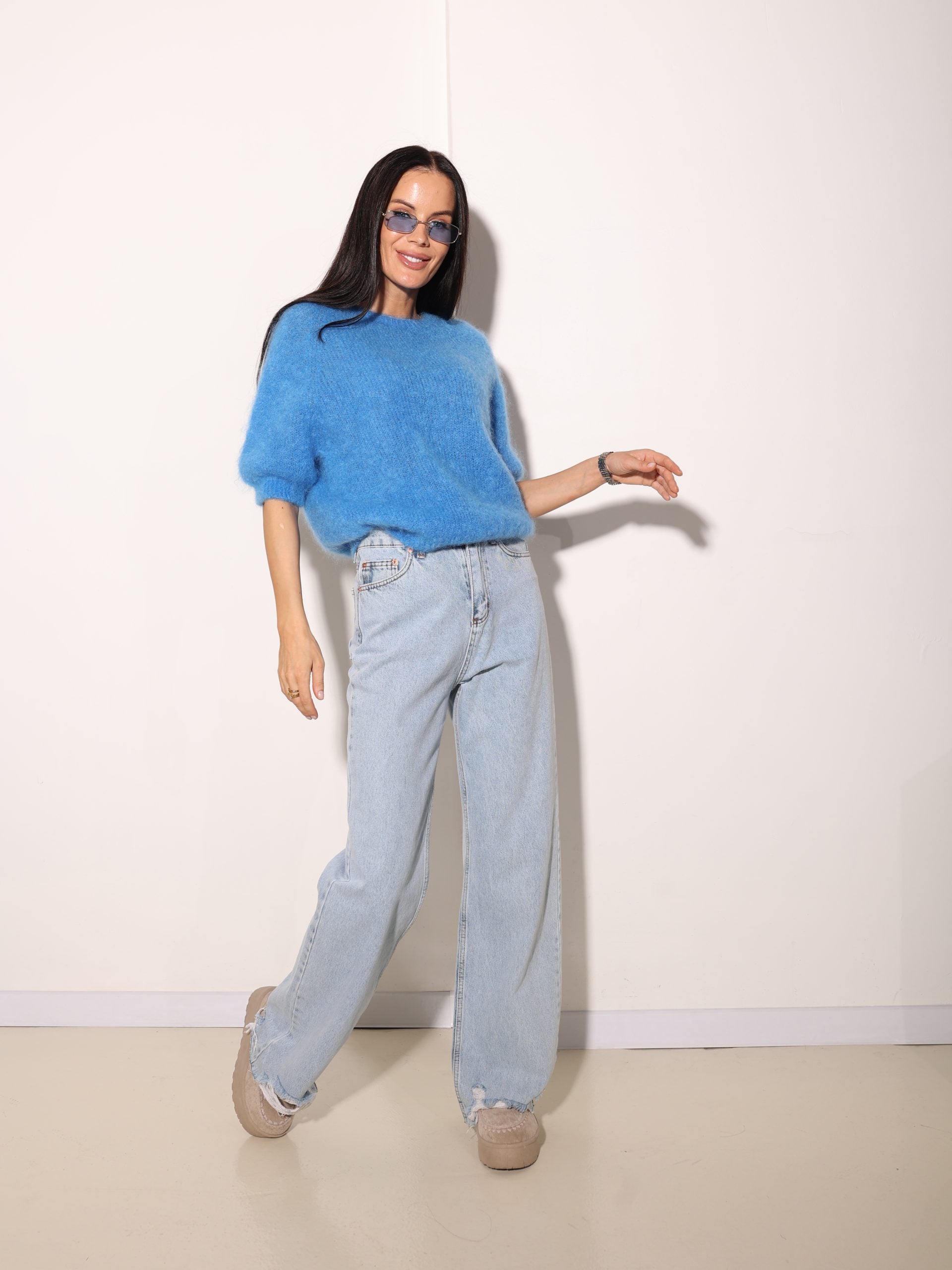 Zils Mohēras džemperis ar īsām piedurknēm - 15987