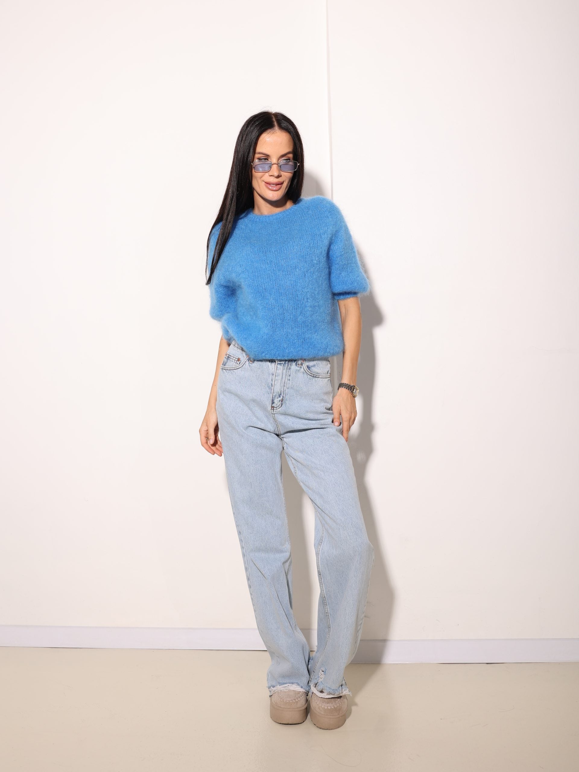 Zils Mohēras džemperis ar īsām piedurknēm - 15987