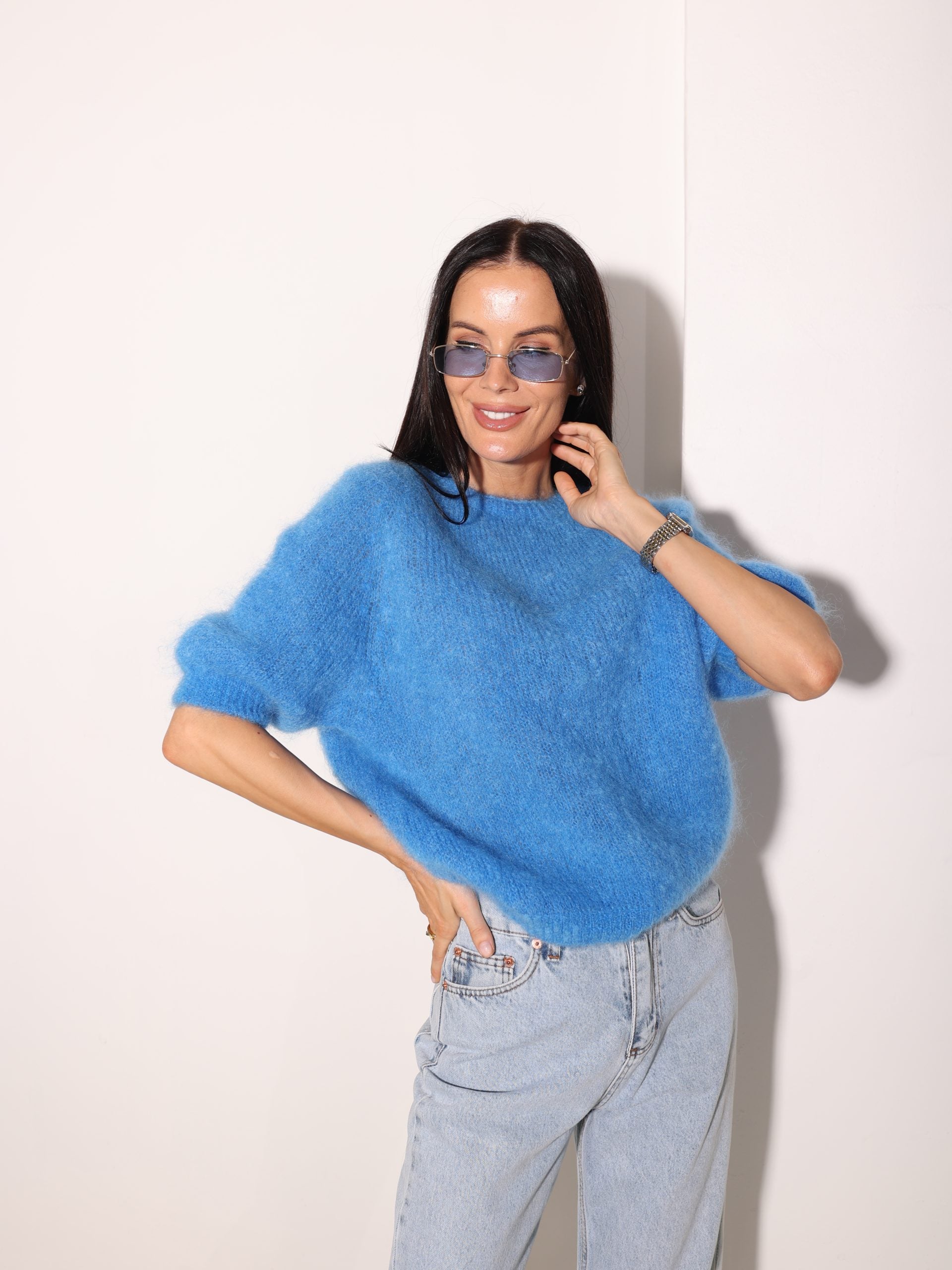 Zils Mohēras džemperis ar īsām piedurknēm - 15987