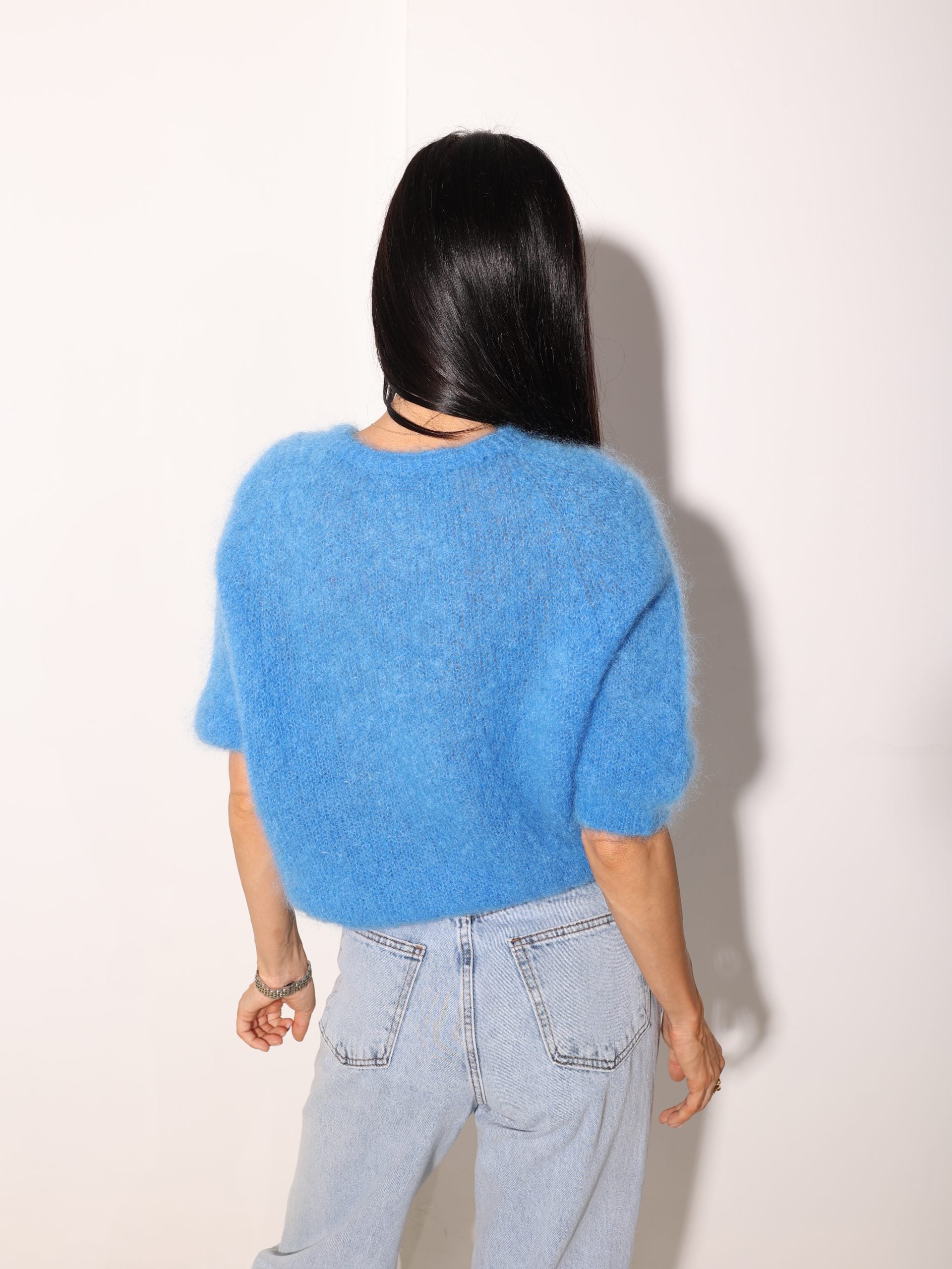 Zils Mohēras džemperis ar īsām piedurknēm - 15987