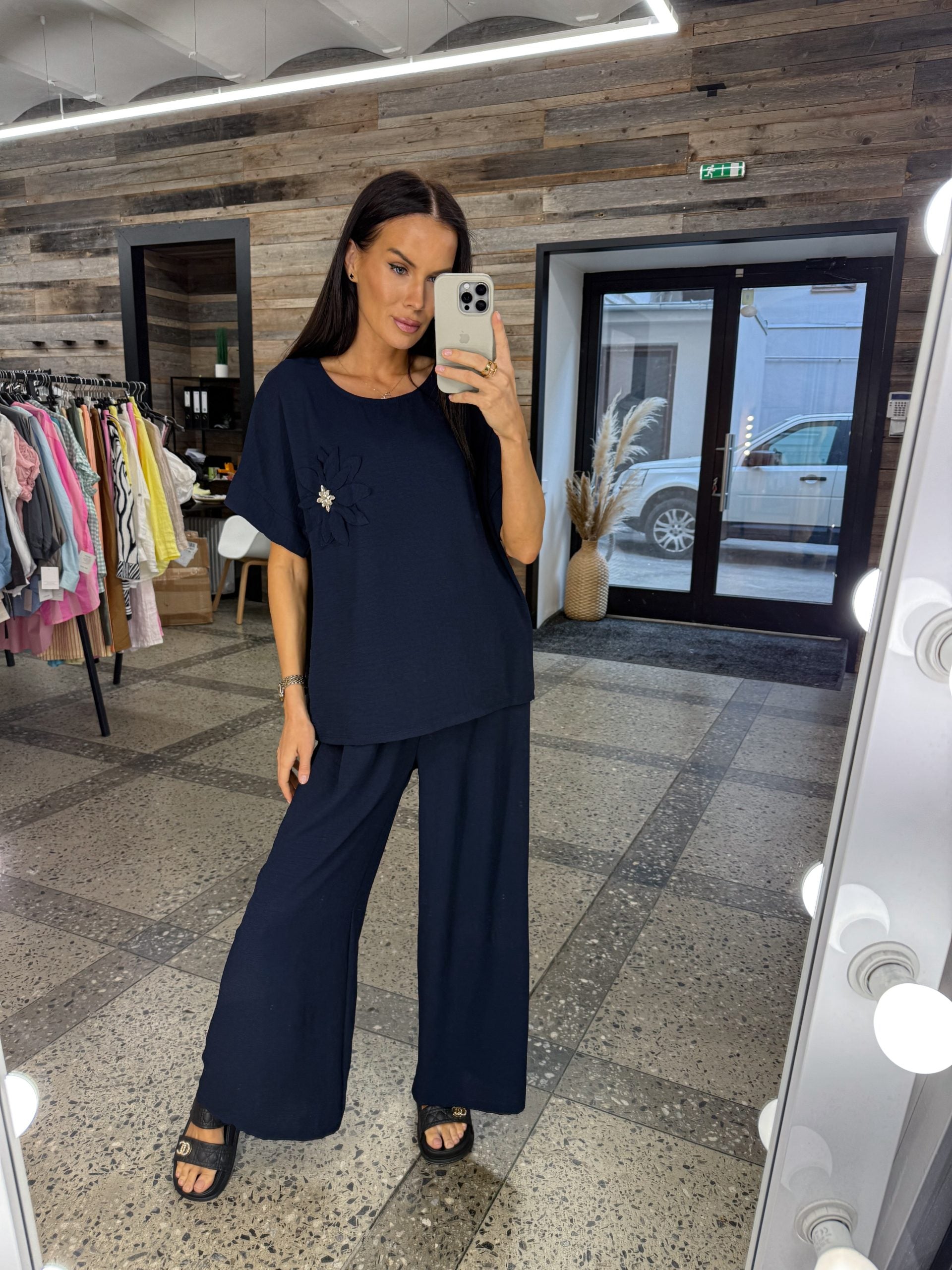 Tumši zila, brīva piegriezuma komplekts( tops+bikses) - 15183