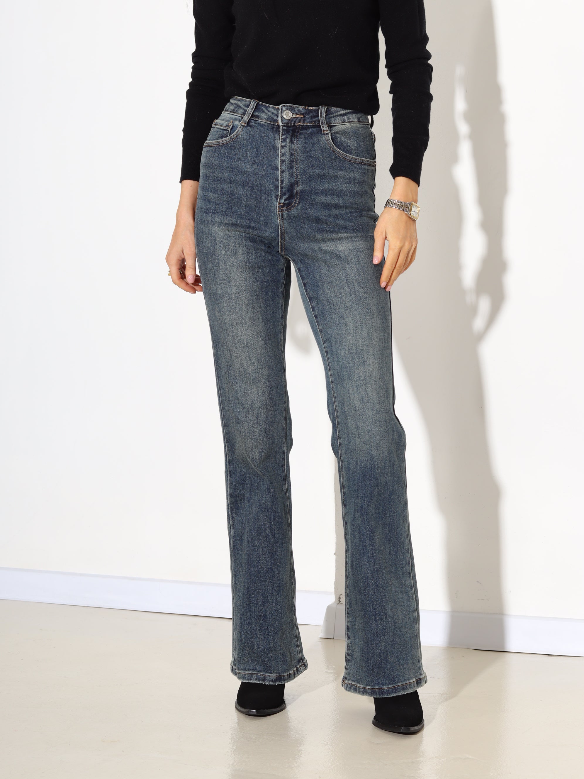 Zaļganzilas Laulia džinsa püksid ar paplatinātiem bikšu staru galiem - 17967