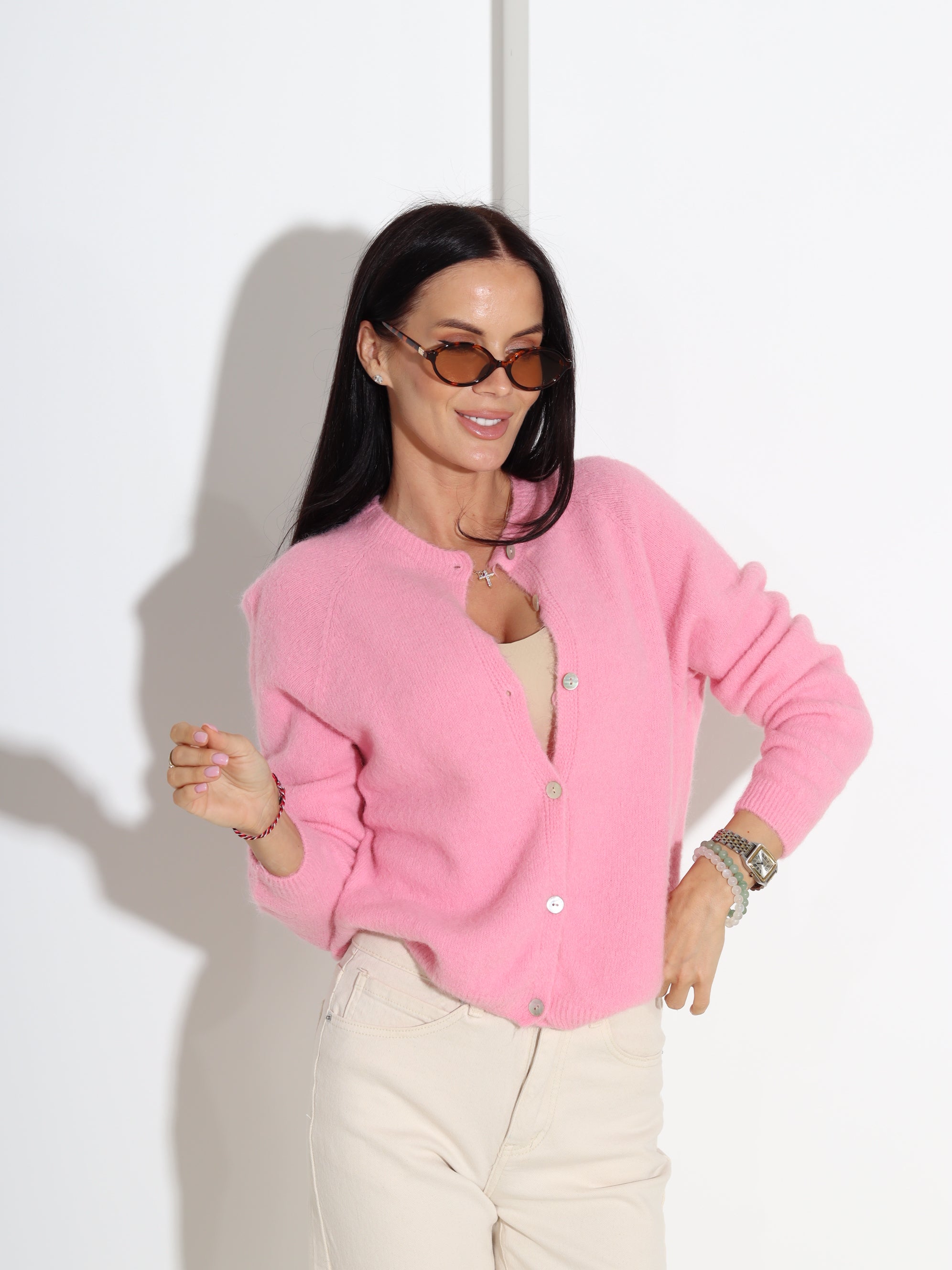 Rozā alpakas jaka ar ovālu dekoltē - 18334