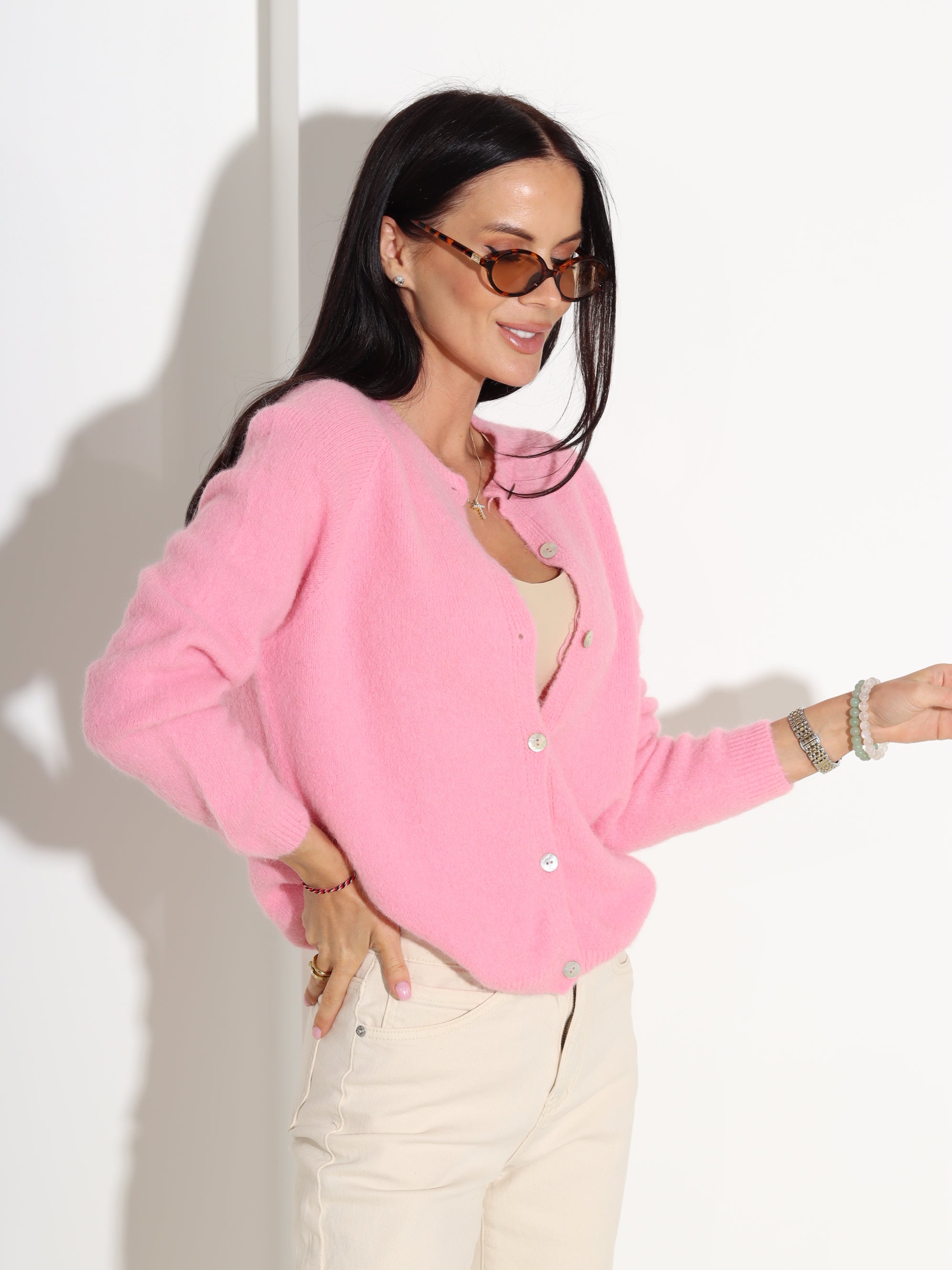 Rozā alpakas jaka ar ovālu dekoltē - 18334