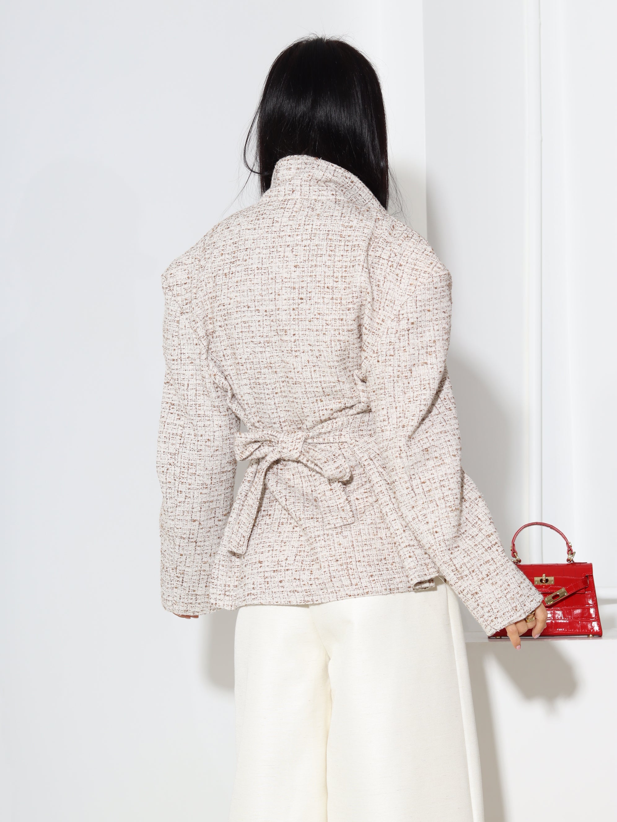 Bēša tvīda auduma žakete, sienama mugurpusē - 18594