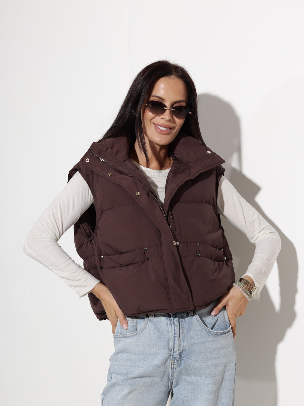 Brūna, īsa puf- veste - 20919