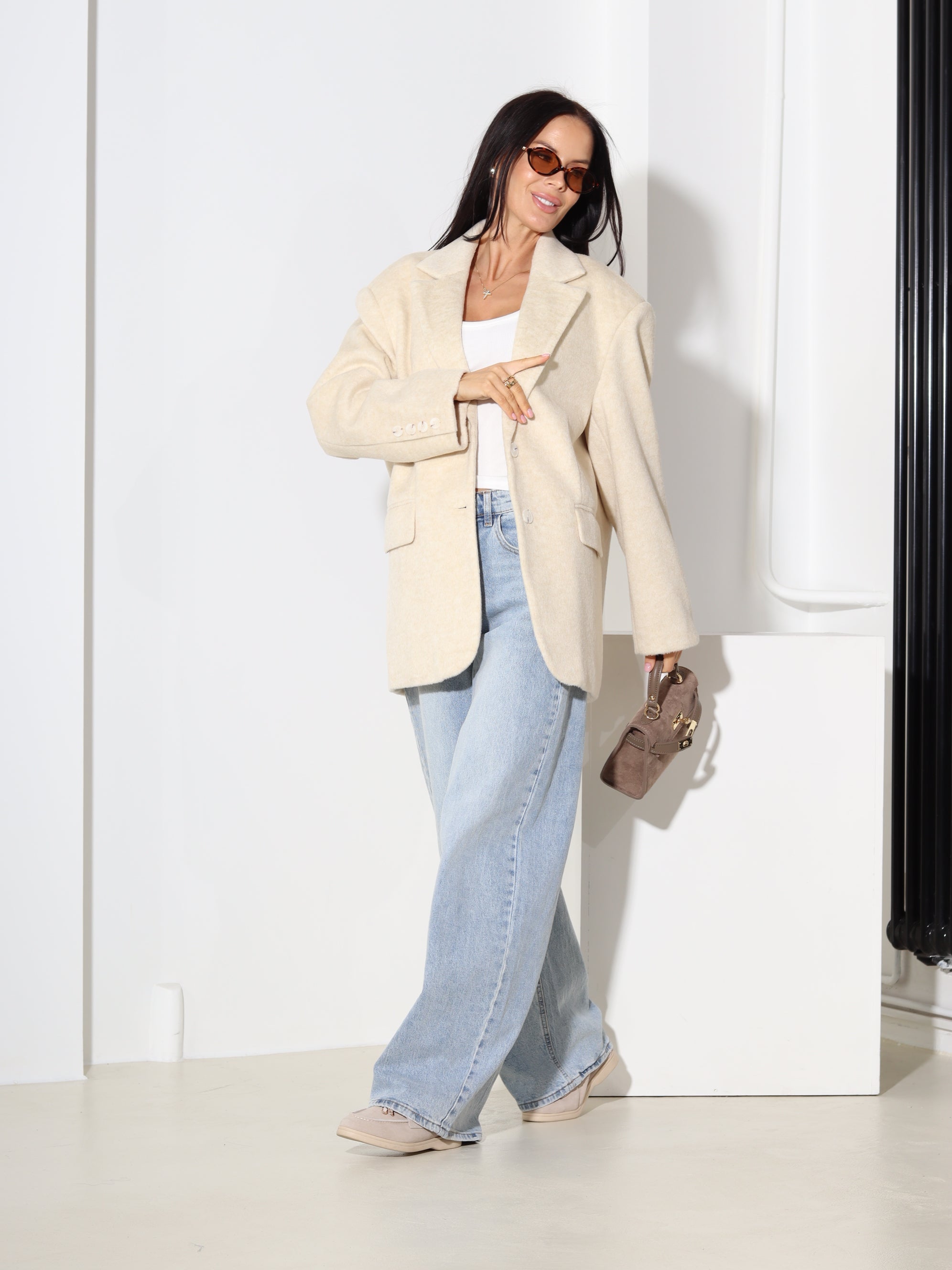 Bēša vilnas oversize žakete - 18596