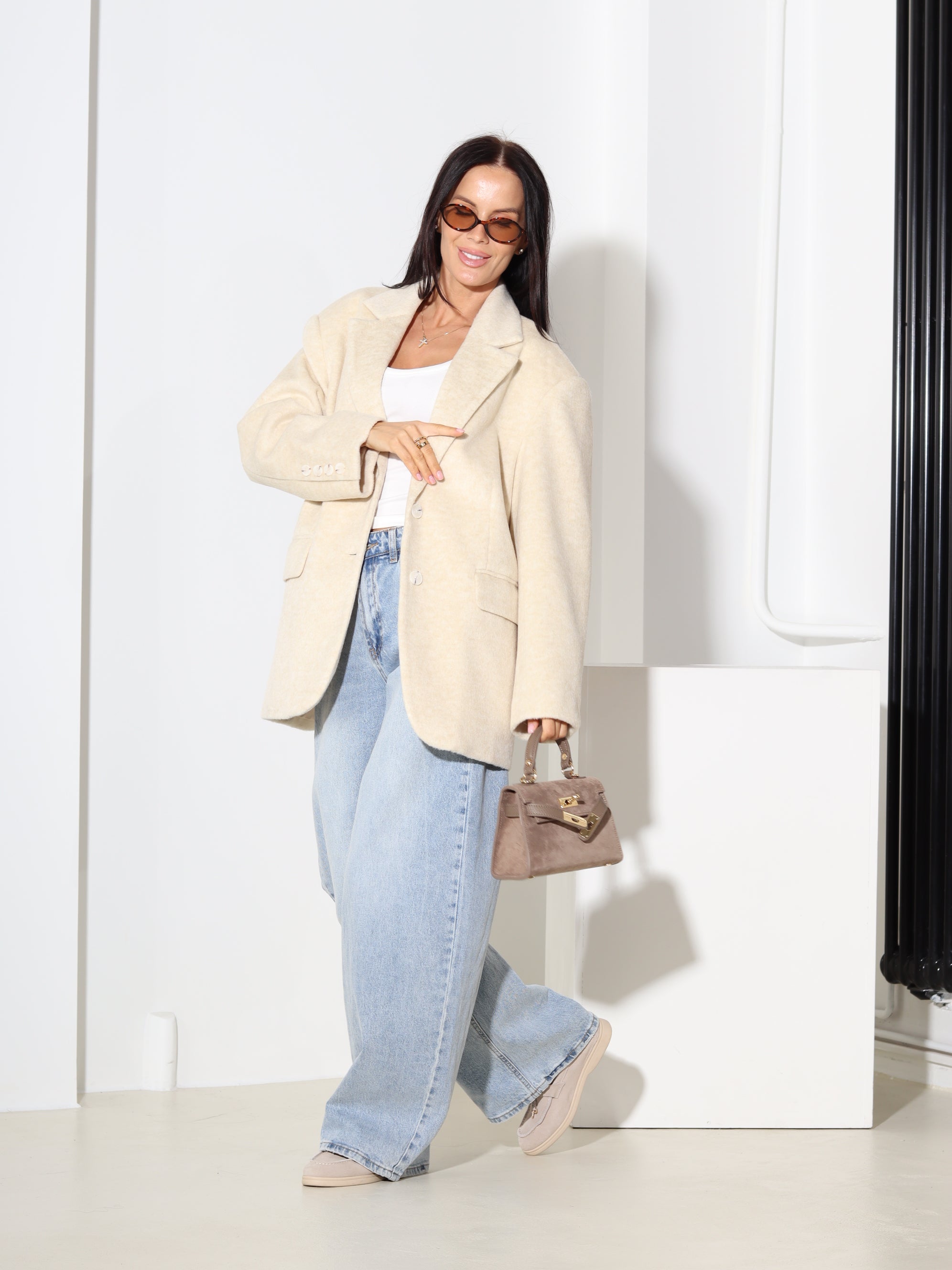 Bēša vilnas oversize žakete - 18596