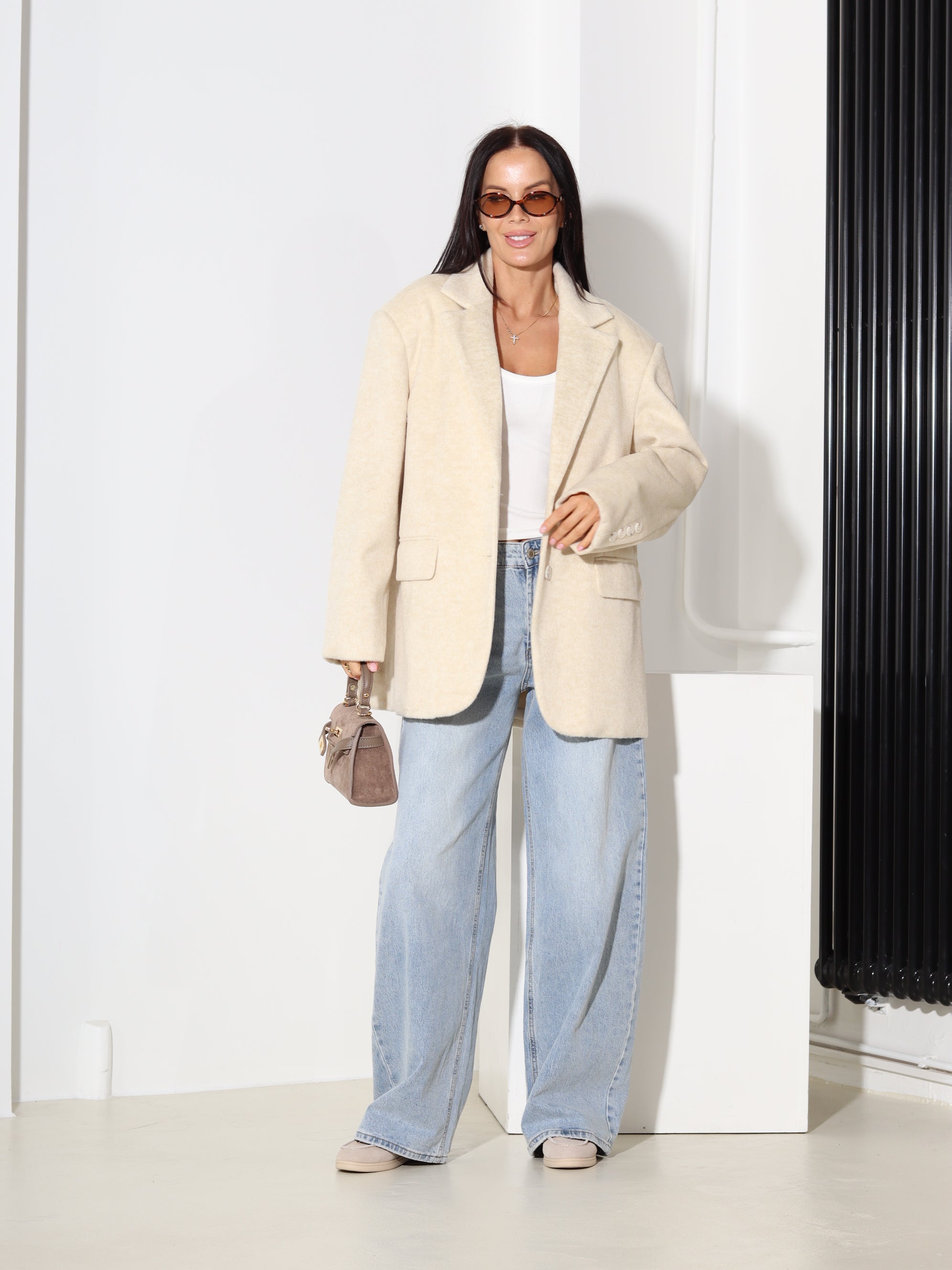 Bēša vilnas oversize žakete - 18596