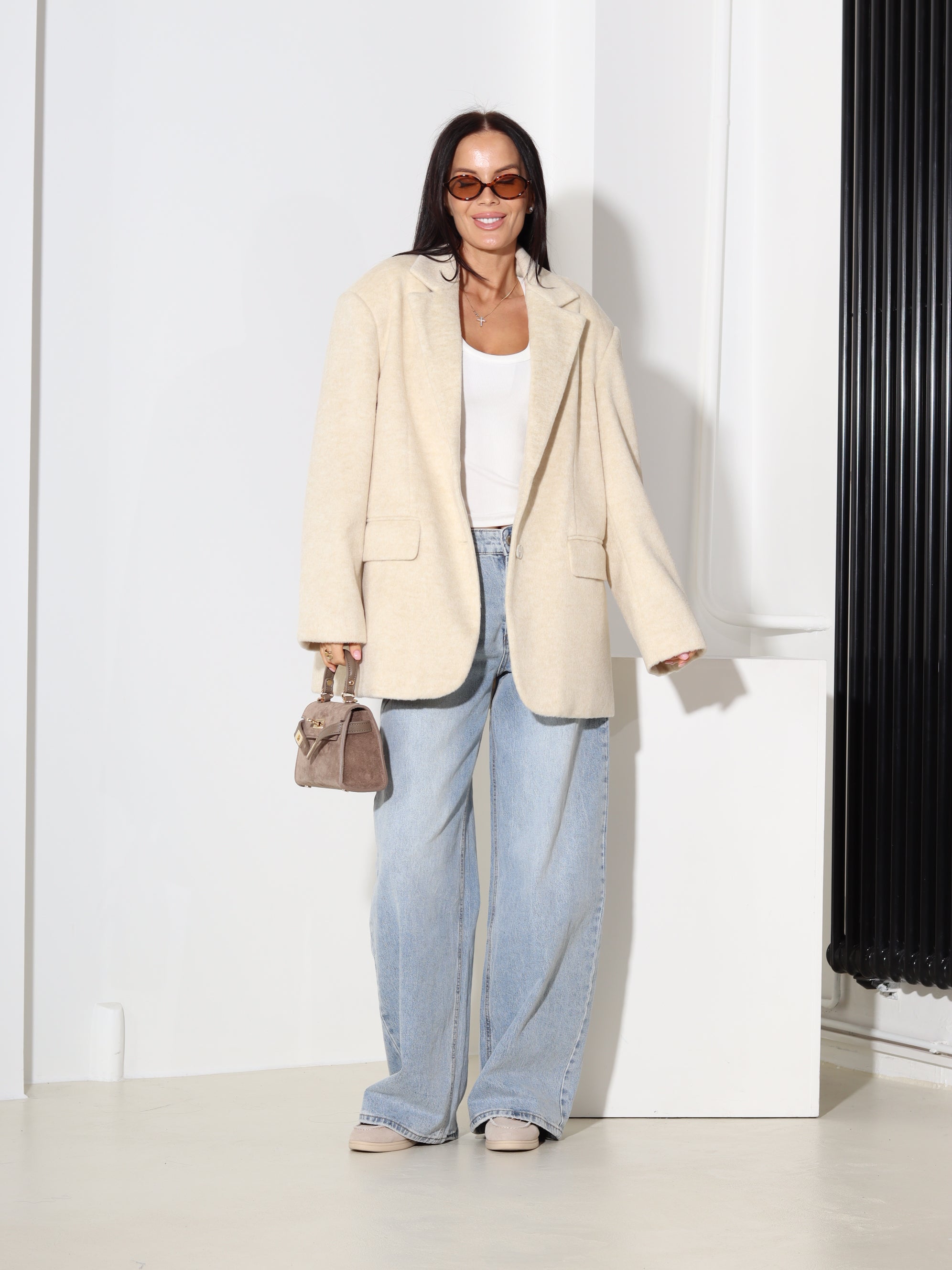 Bēša vilnas oversize žakete - 18596