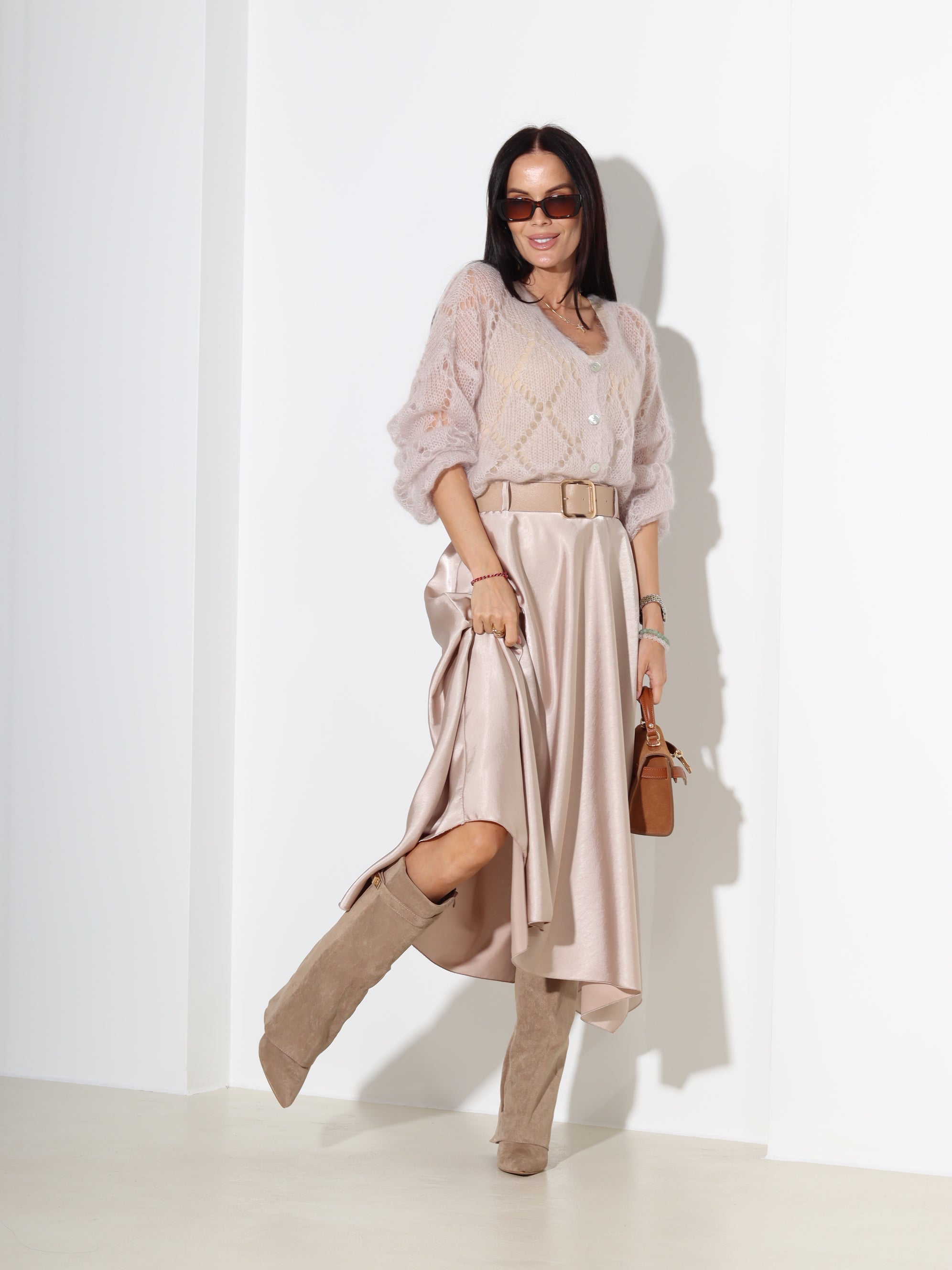 Bēšs perforēta adījuma jaka - 18324