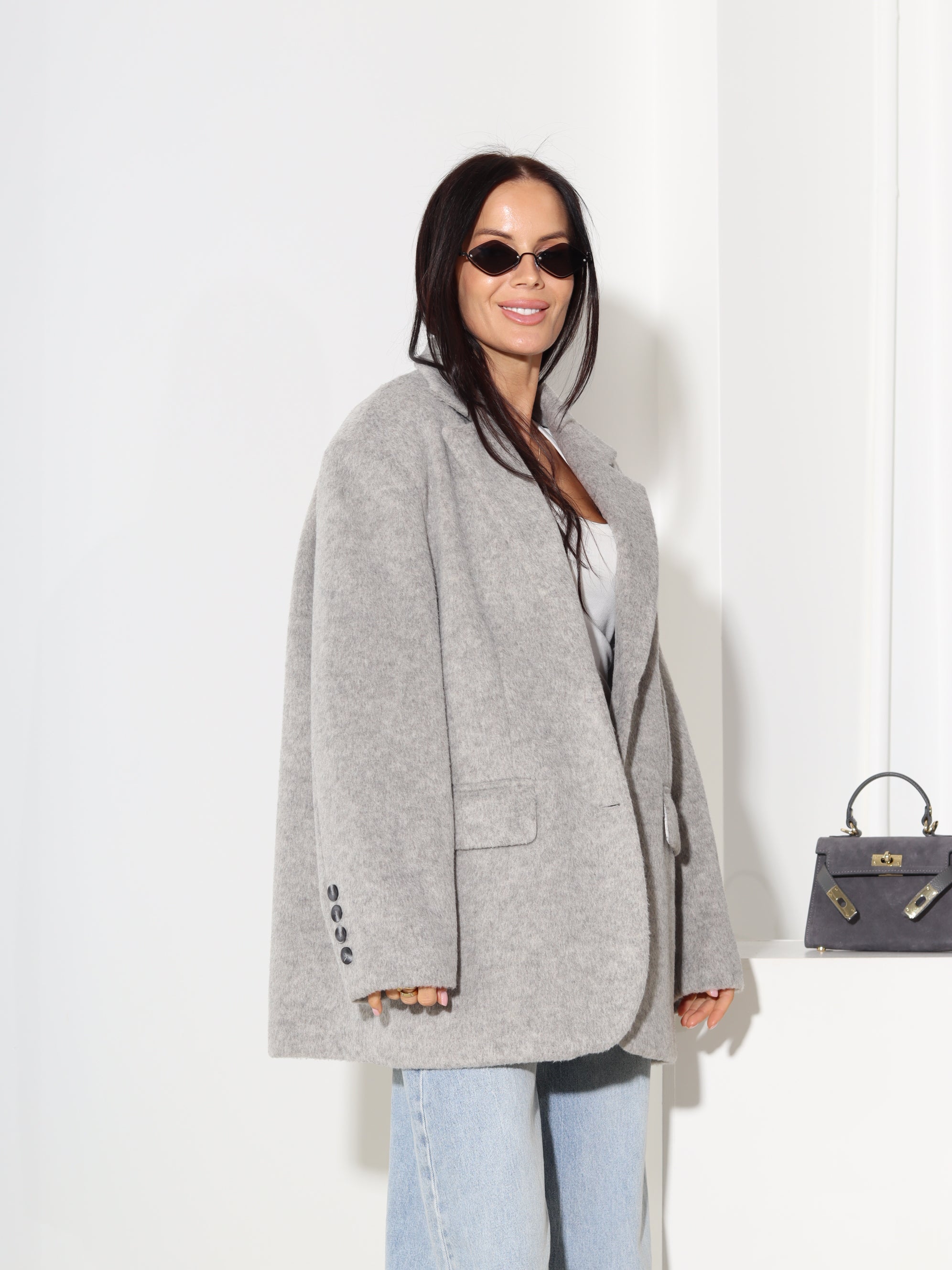 Pelēka vilnas oversize žakete - 18597