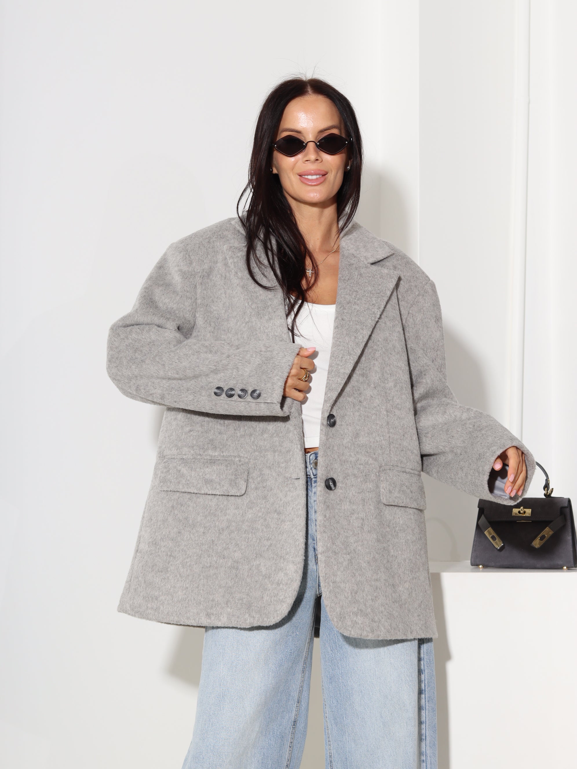 Pelēka vilnas oversize žakete - 18597