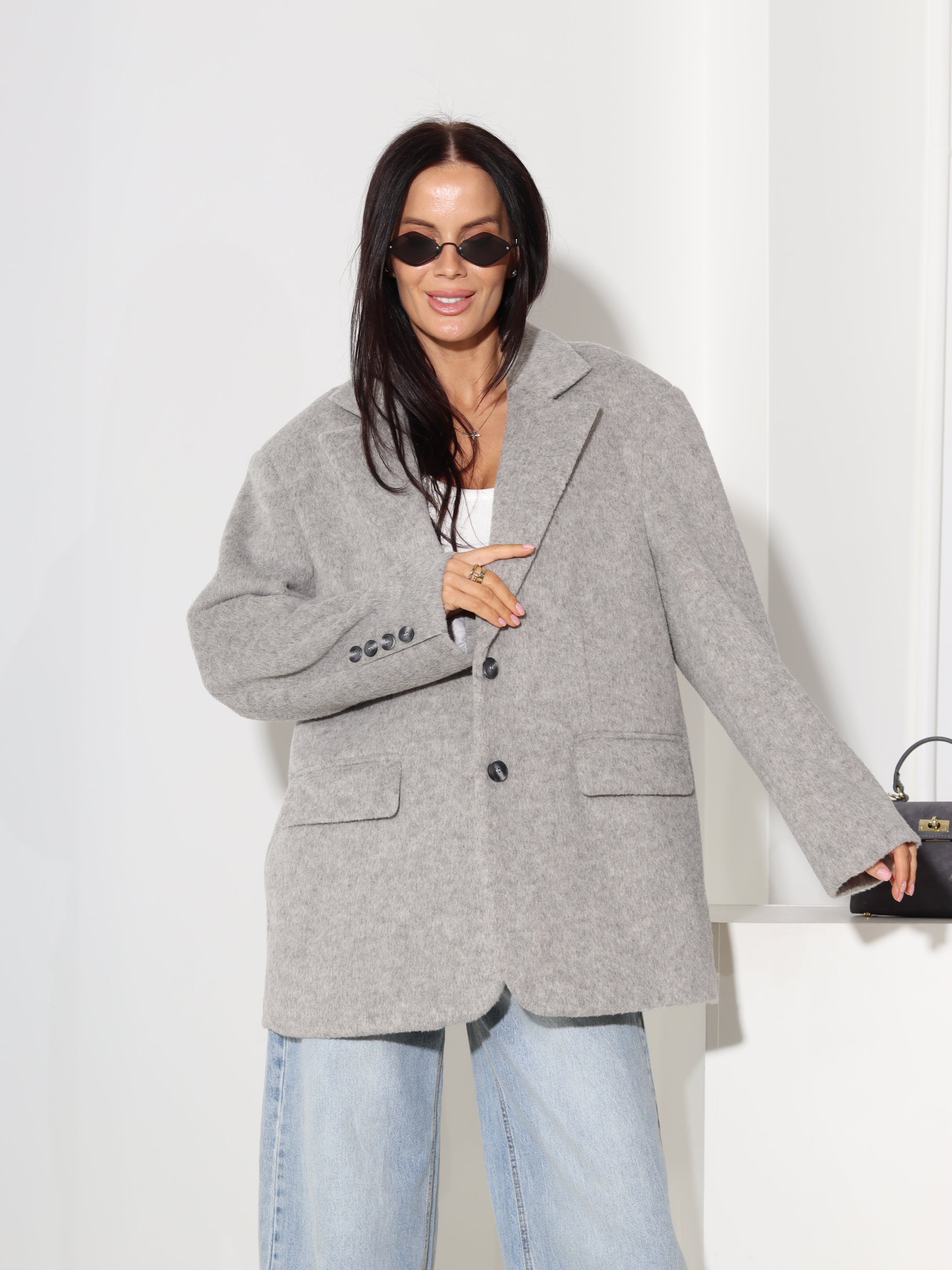 Pelēka vilnas oversize žakete - 18597