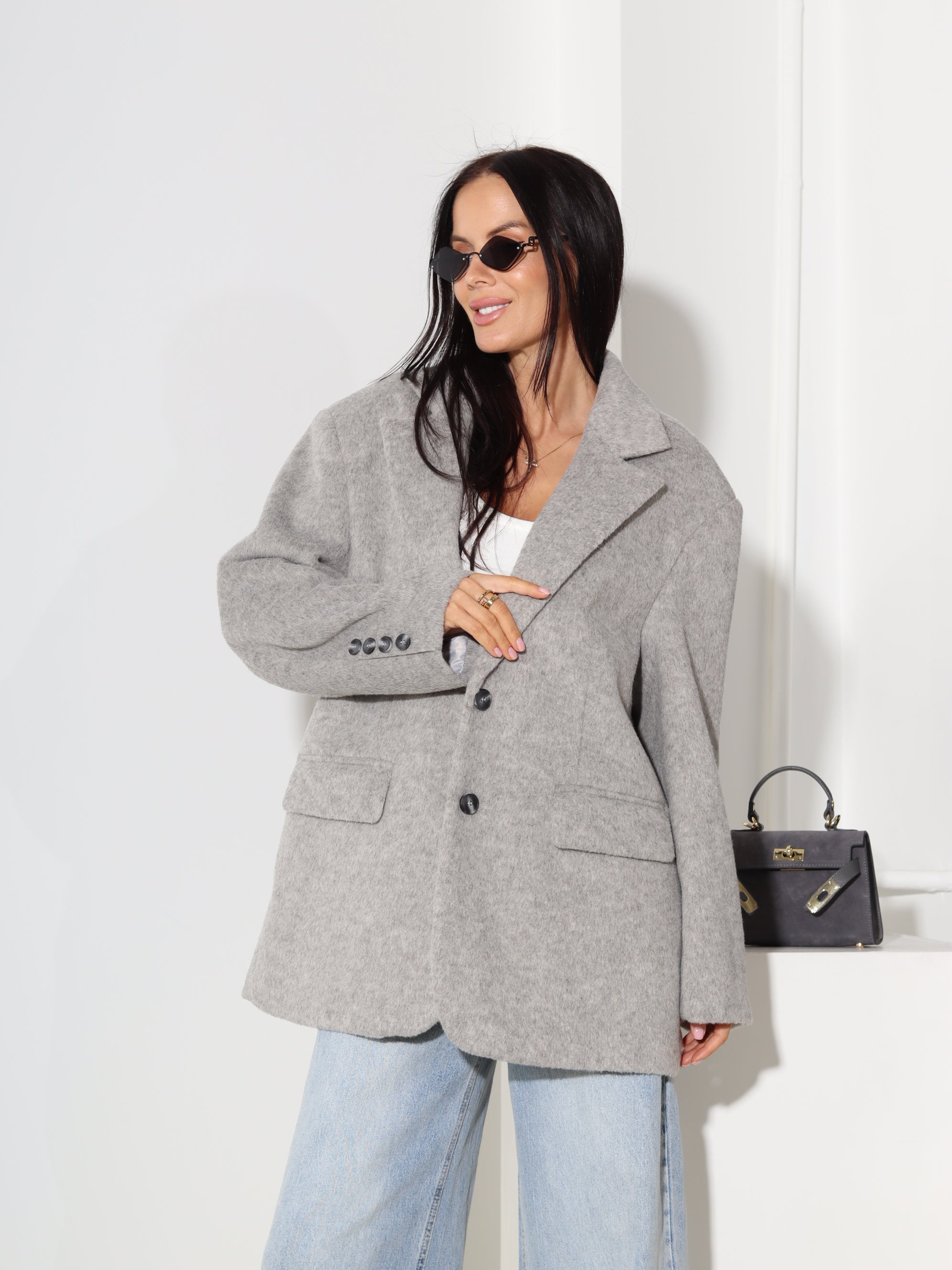 Pelēka vilnas oversize žakete - 18597