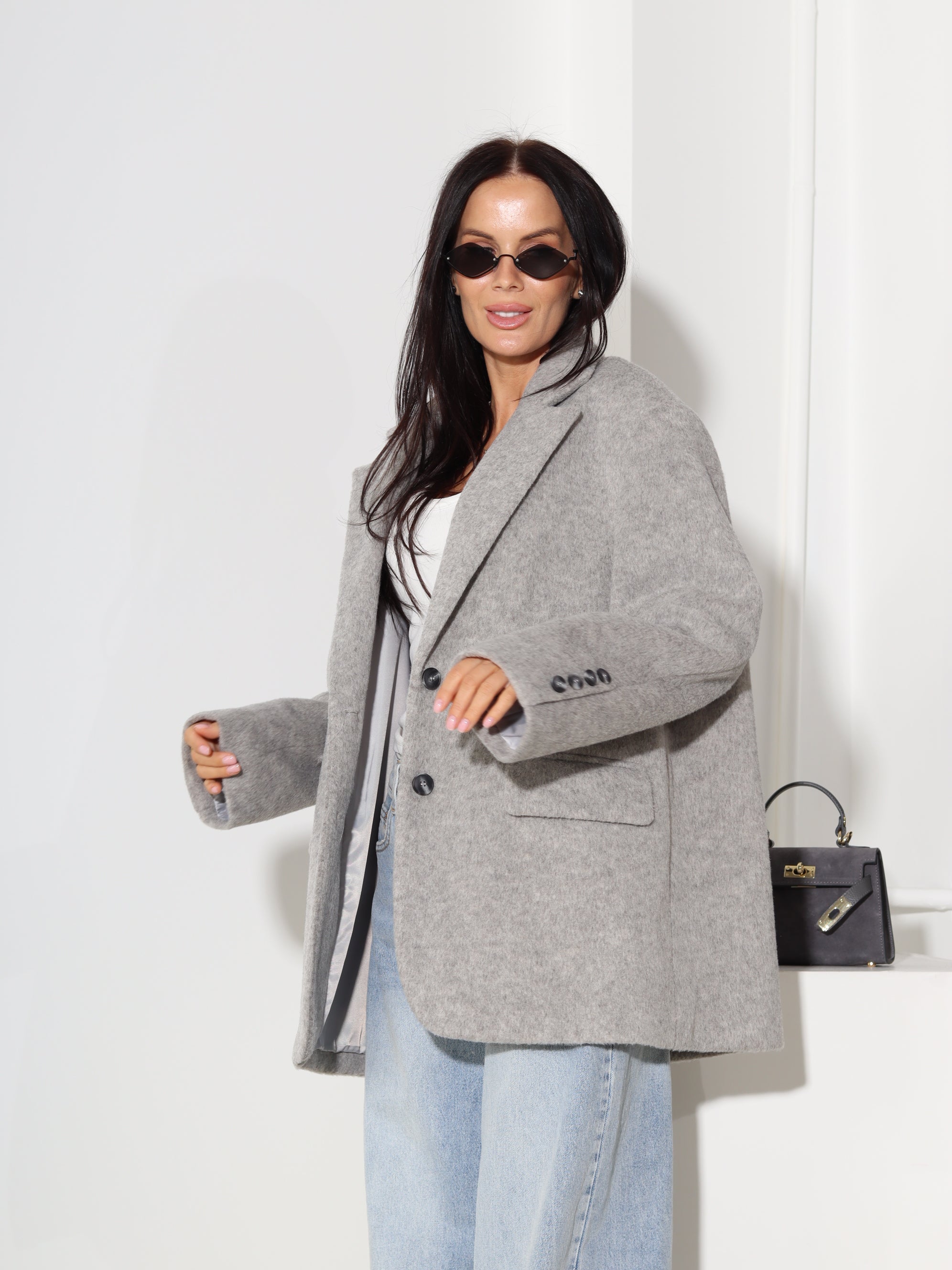 Pelēka vilnas oversize žakete - 18597