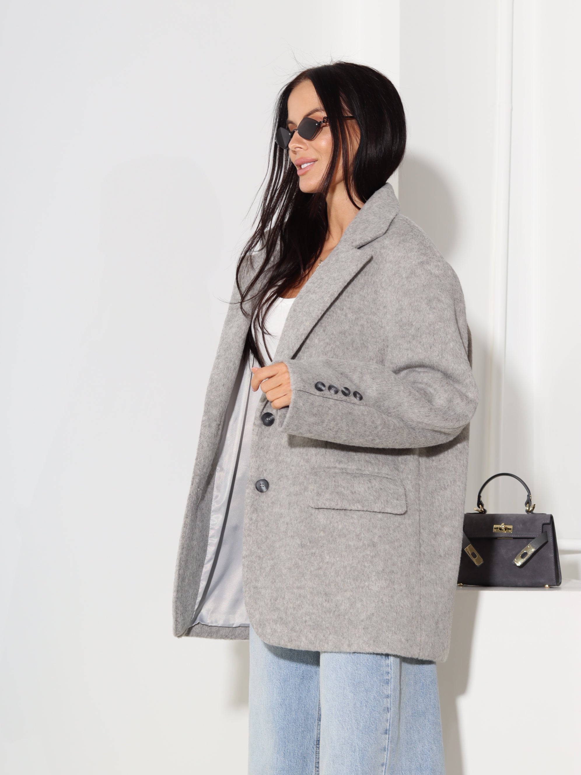 Pelēka vilnas oversize žakete - 18597