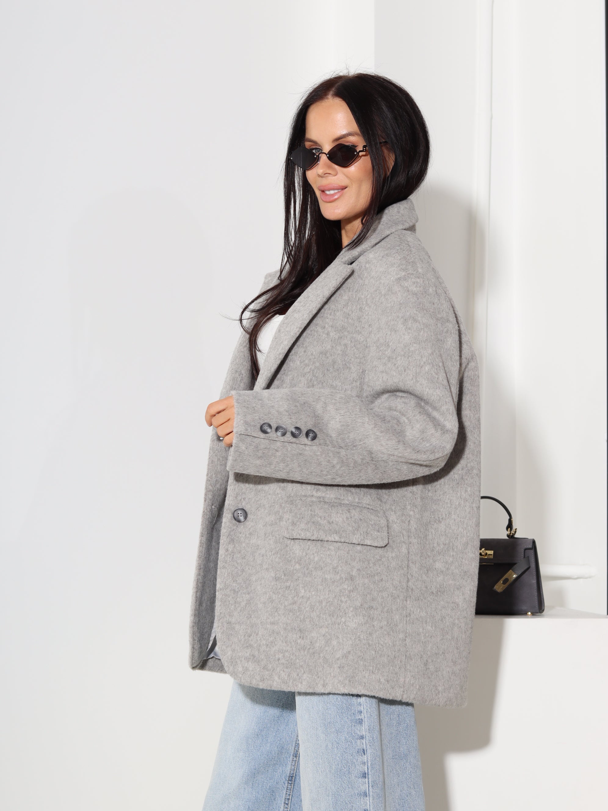 Pelēka vilnas oversize žakete - 18597