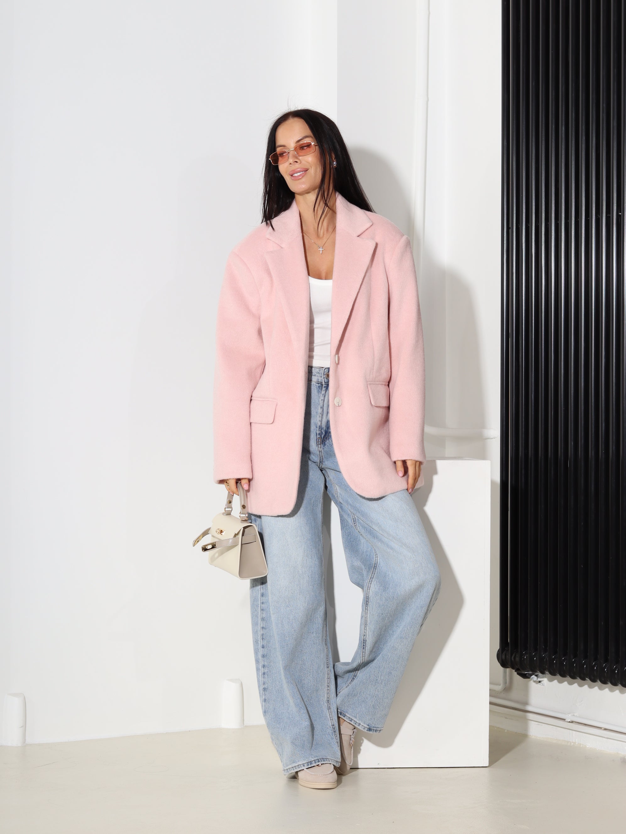 Rozā vilnas oversize žakete - 18595