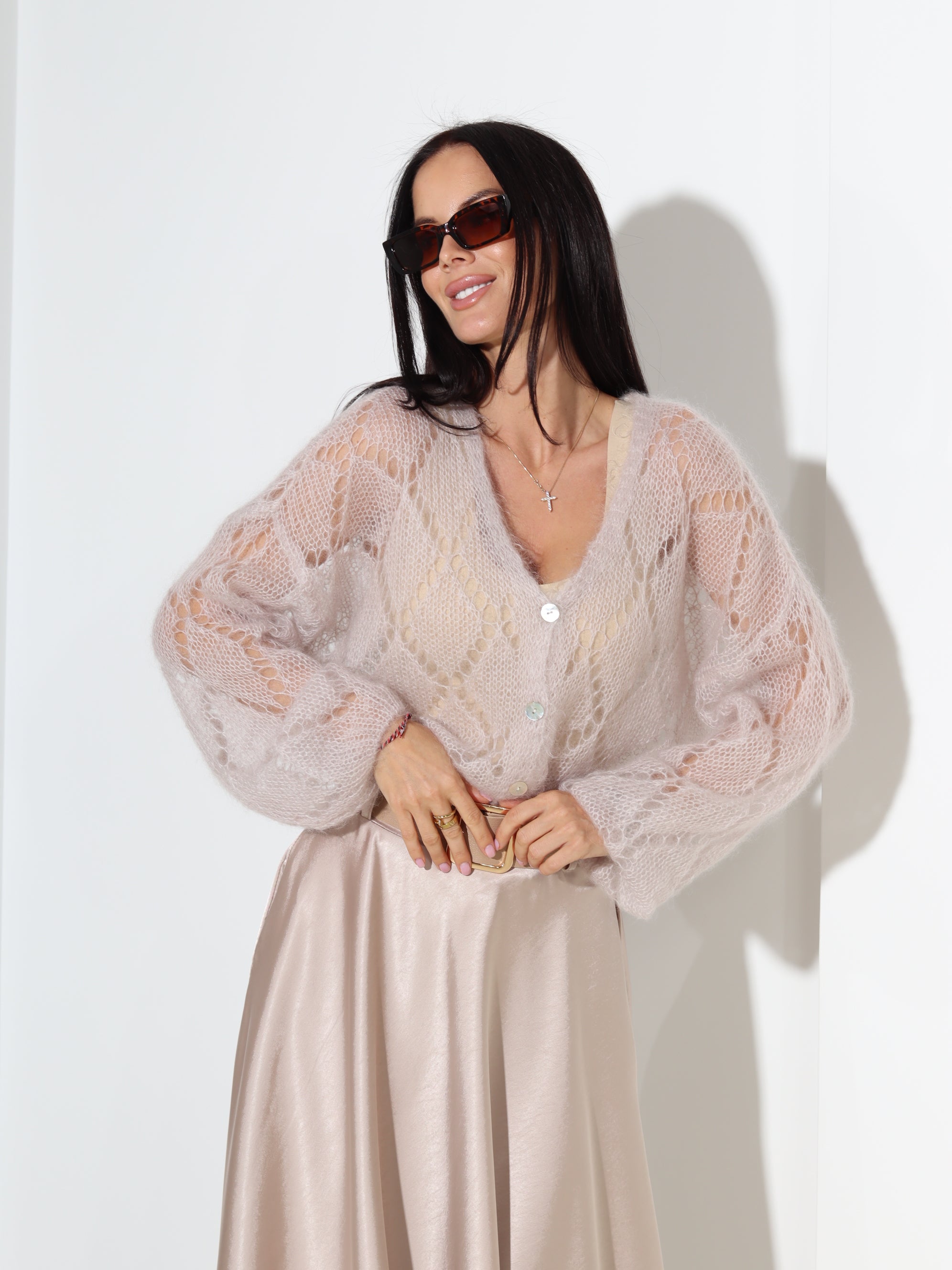 Bēšs perforēta adījuma jaka - 18324