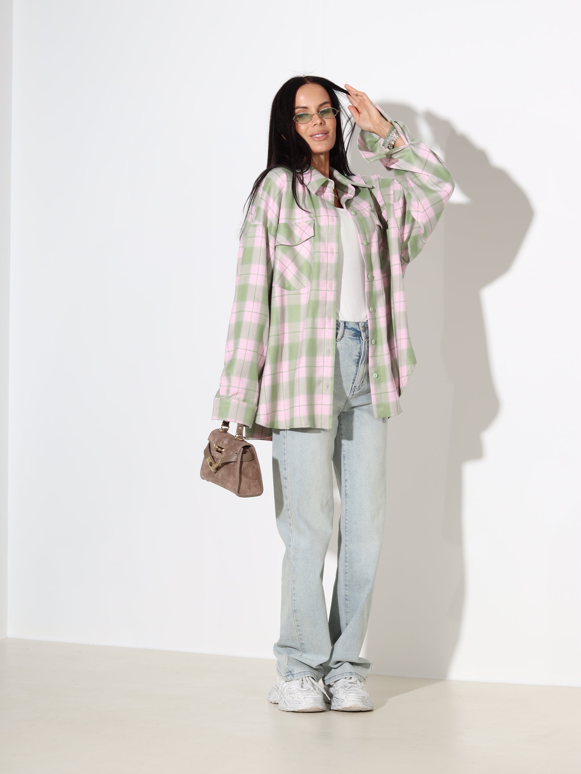 Zaļas+ rozā rūtiņas krekls 'LUX' – 18102