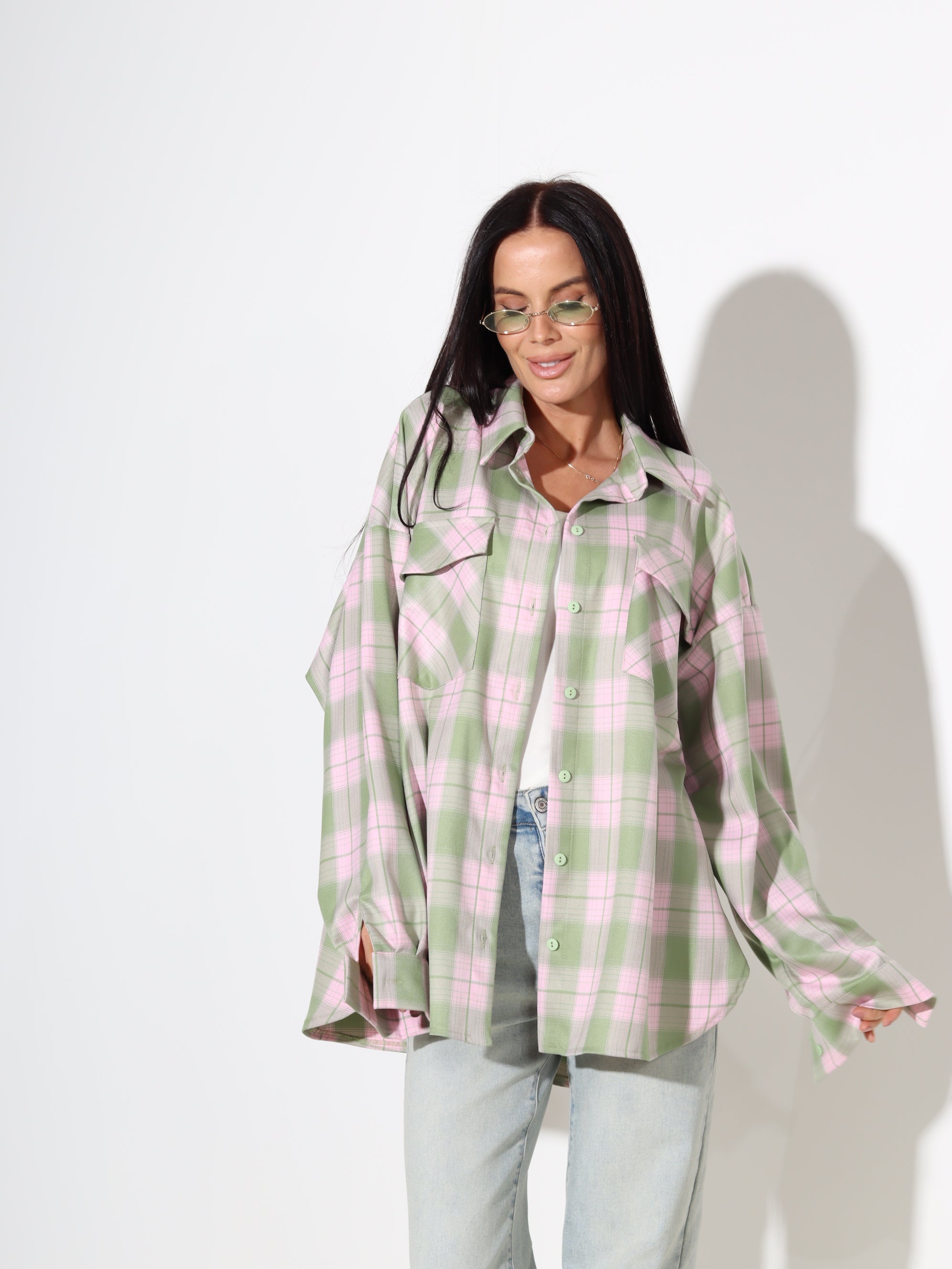 Zaļas+ rozā rūtiņas krekls 'LUX' – 18102