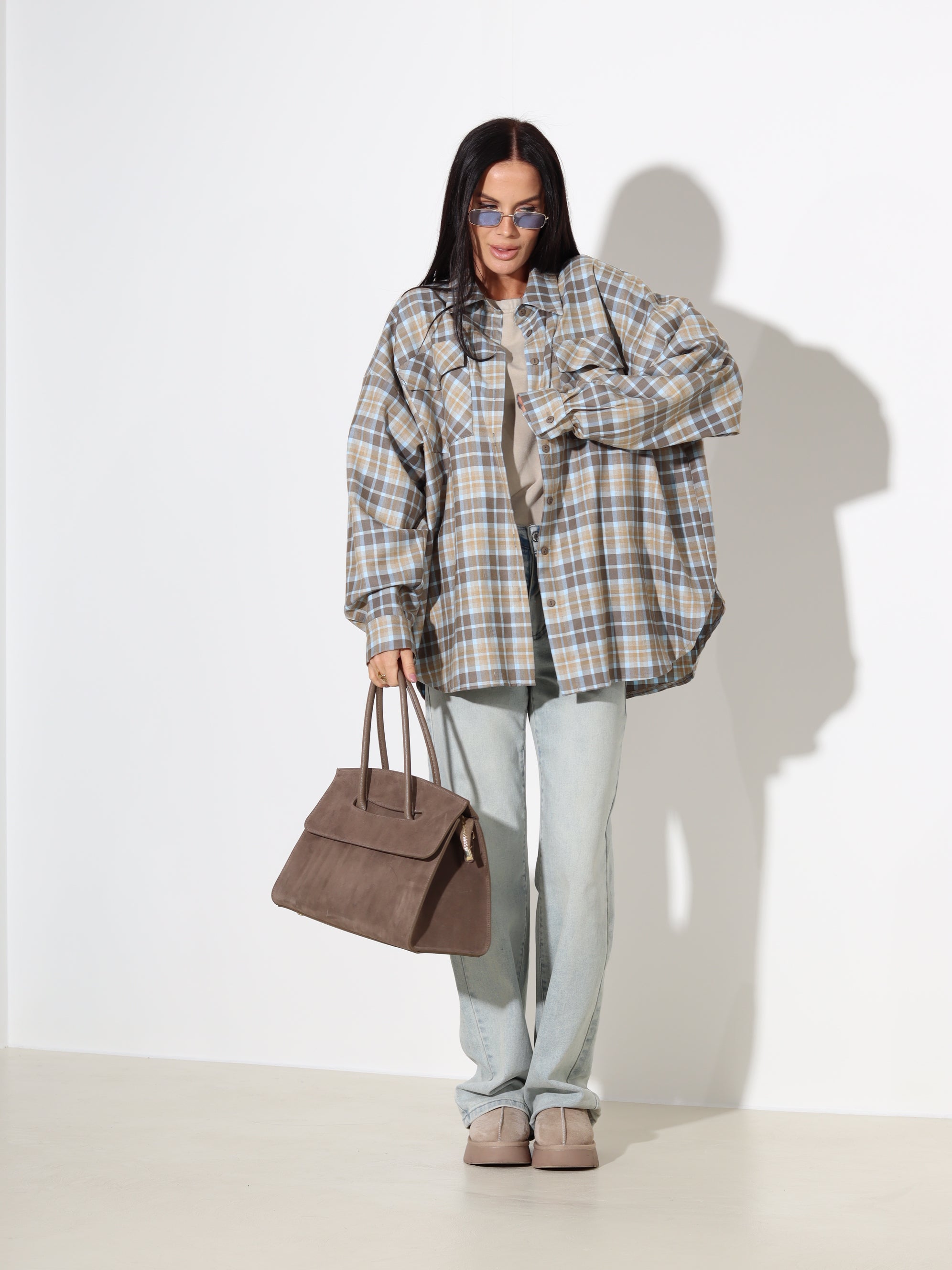 Zilas+ brūnas rūtiņas krekls 'LUX' - 18100