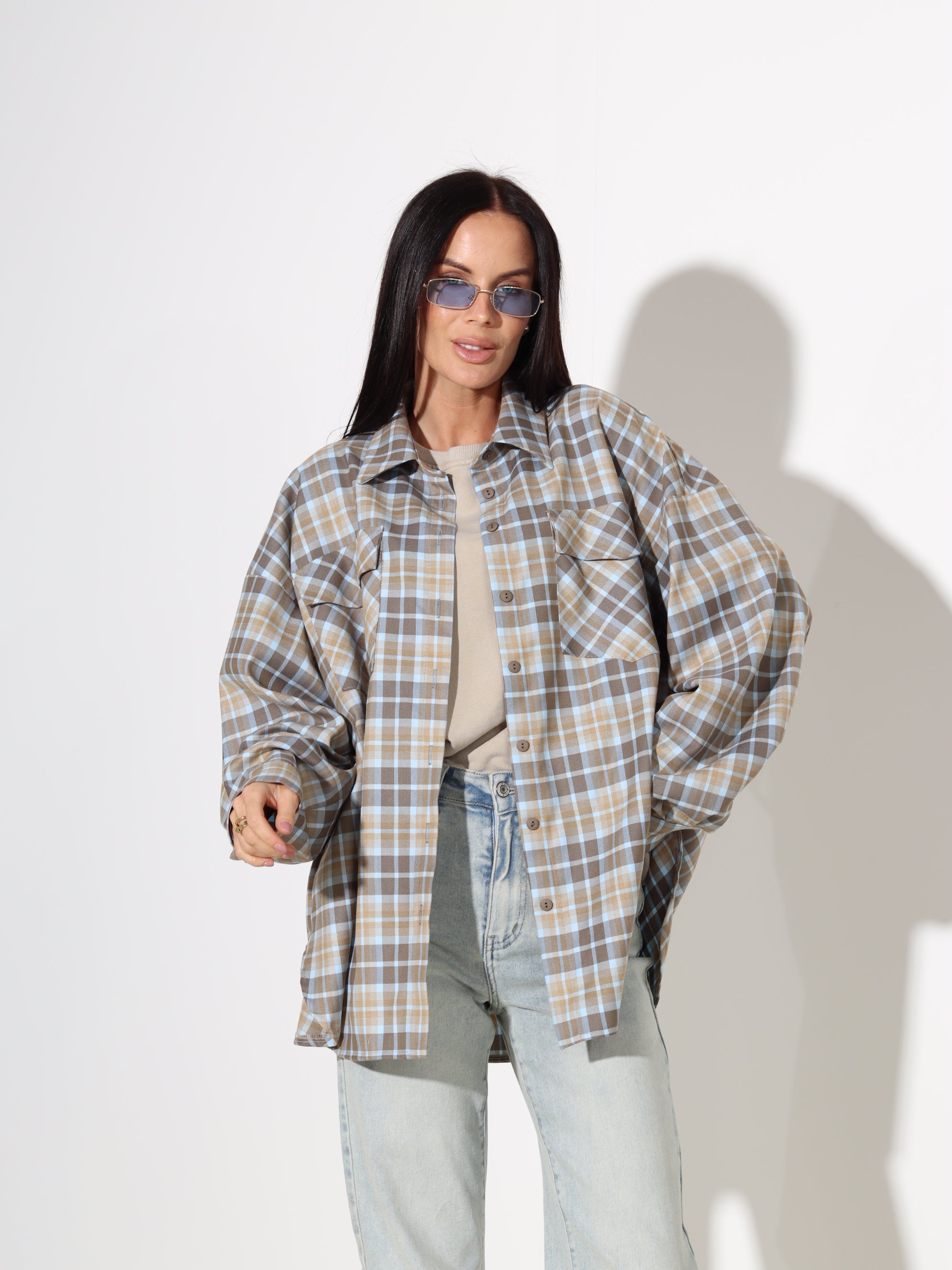 Zilas+ brūnas rūtiņas krekls 'LUX' - 18100