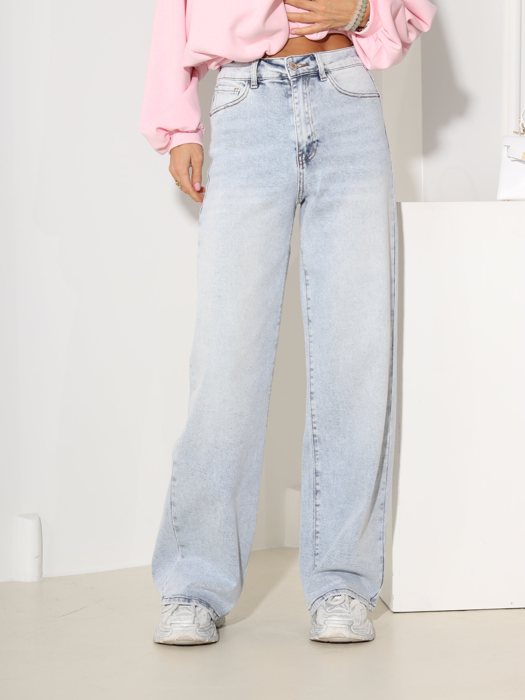 G.zilas, balinātas džinsa bikses 'Dad fit' - 18599