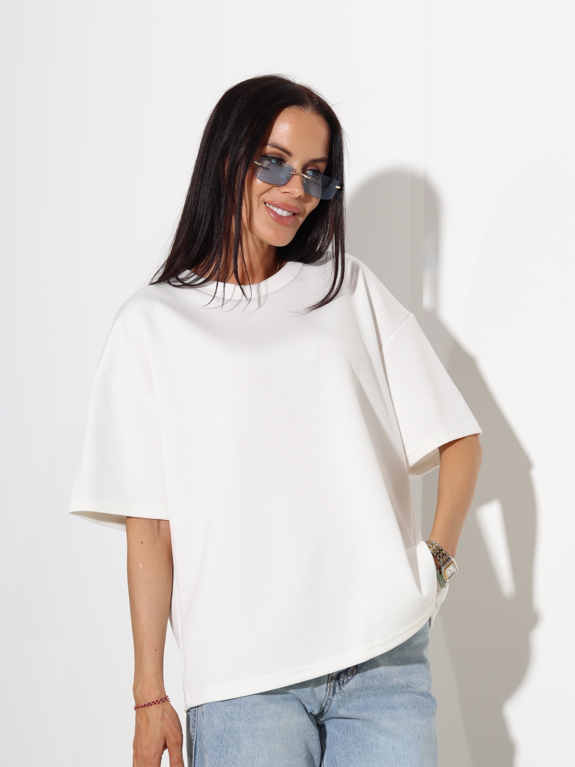 Balts 'over size' mīksta auduma tops - 19300
