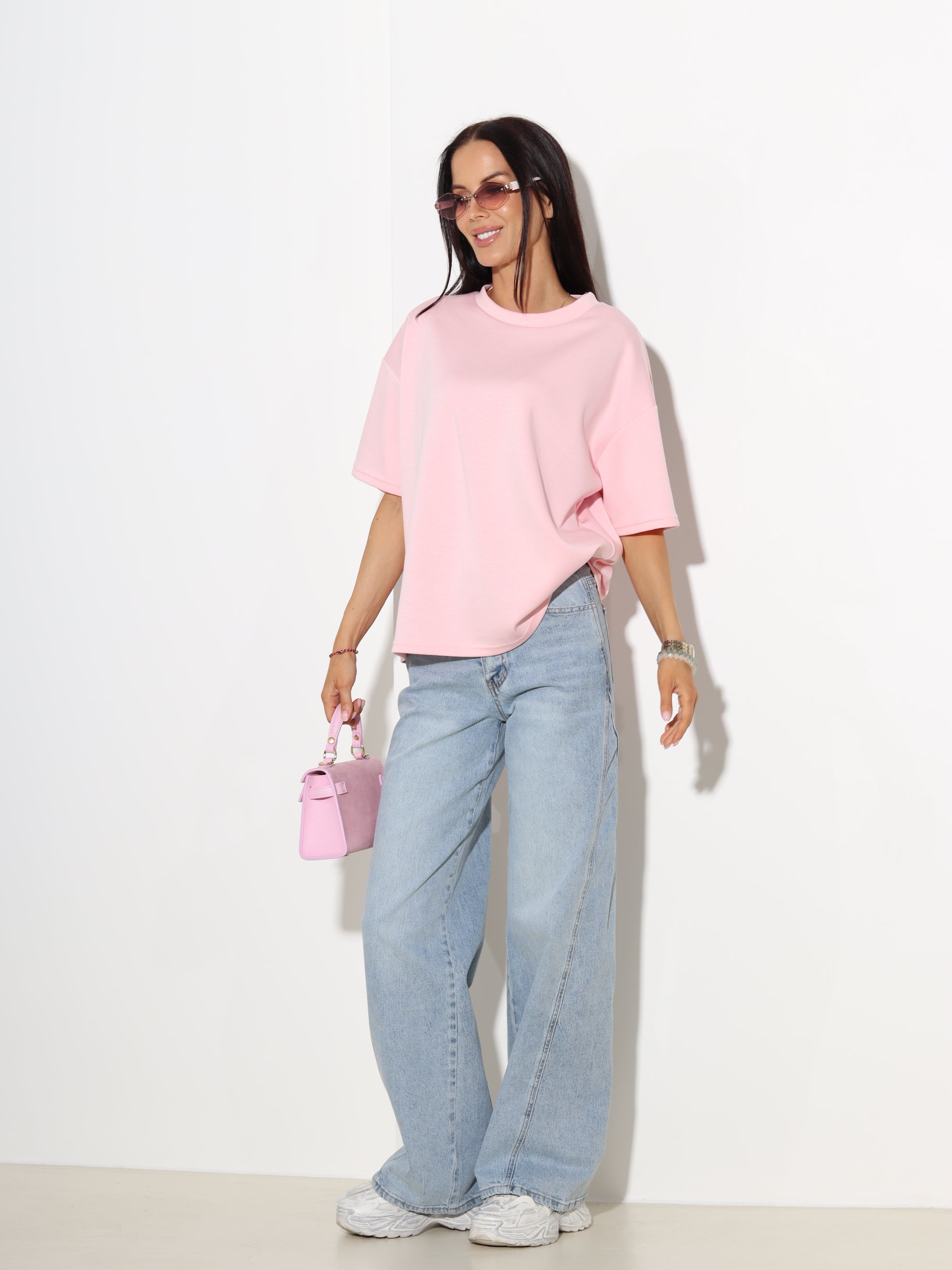 Rozā 'over size' mīksta auduma tops - 19303