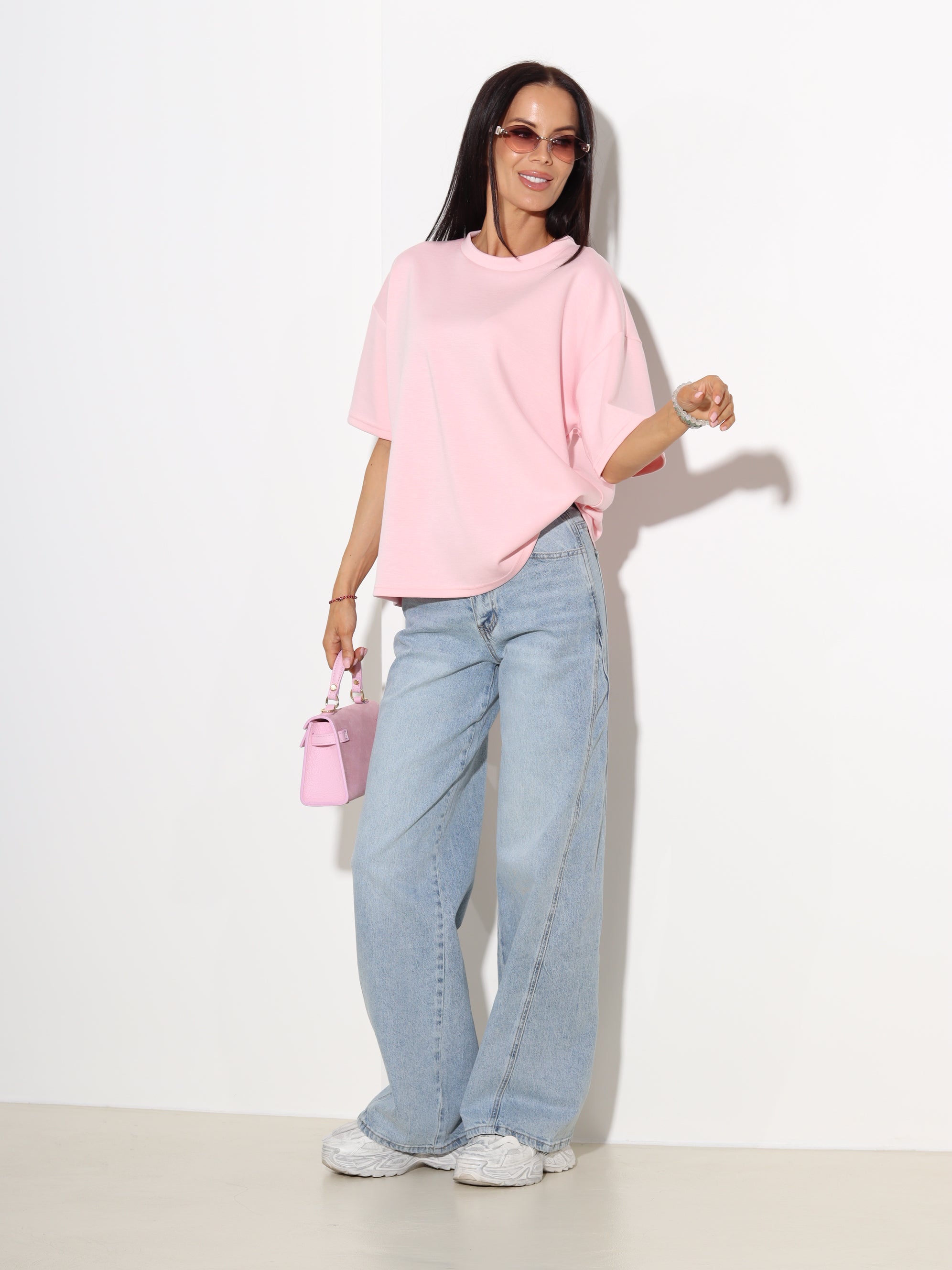 Rozā 'over size' mīksta auduma tops - 19303