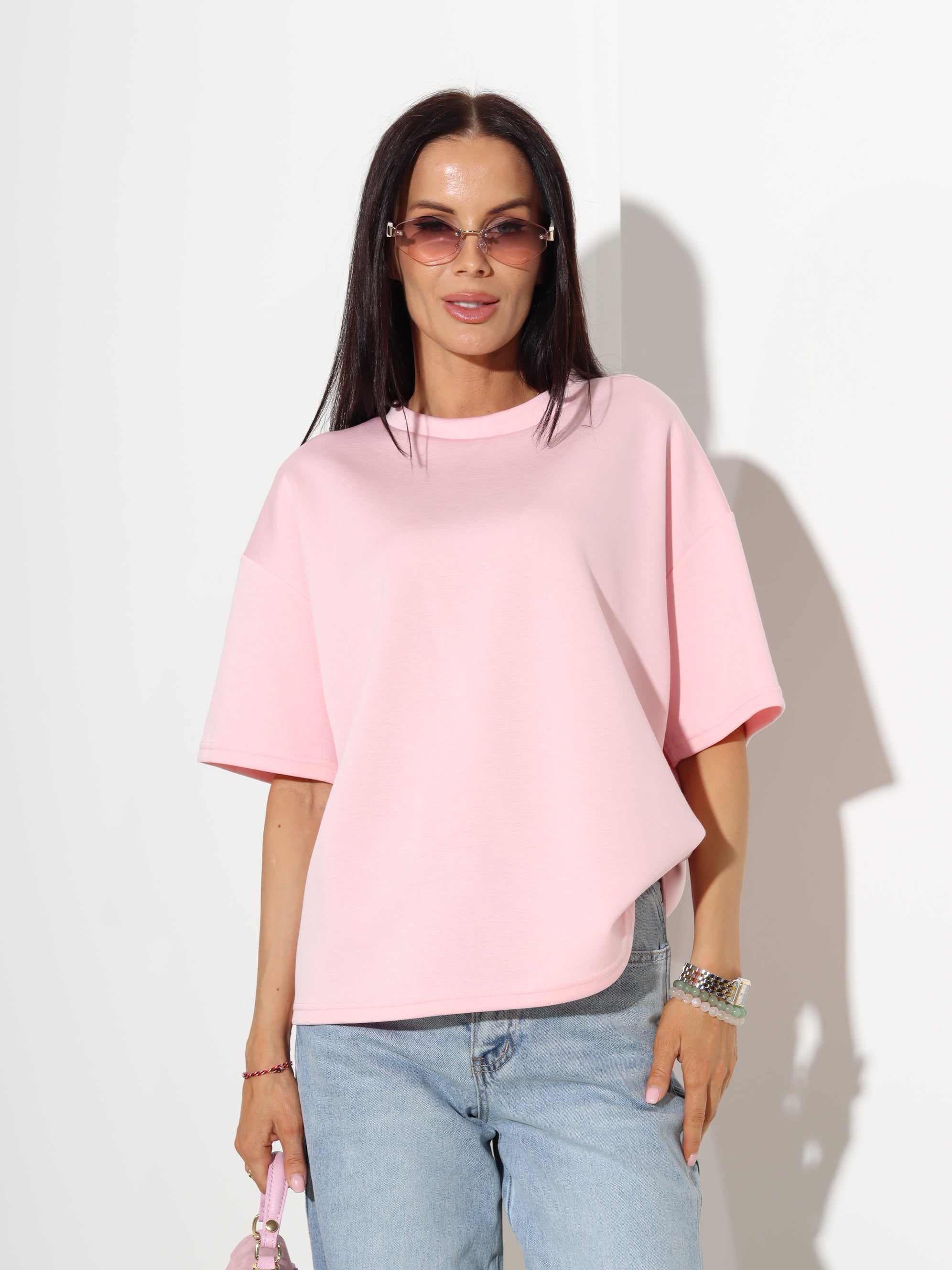Rozā 'over size' mīksta auduma tops - 19303