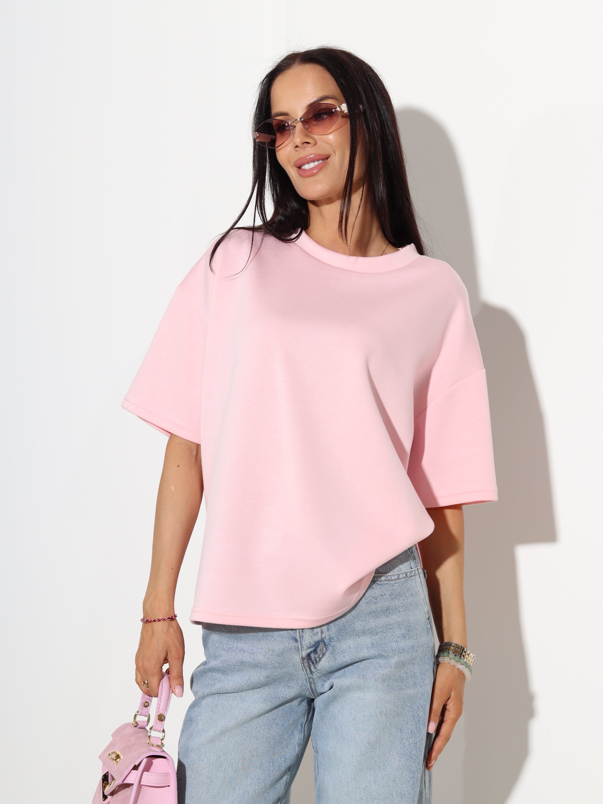 Rozā 'over size' mīksta auduma tops - 19303