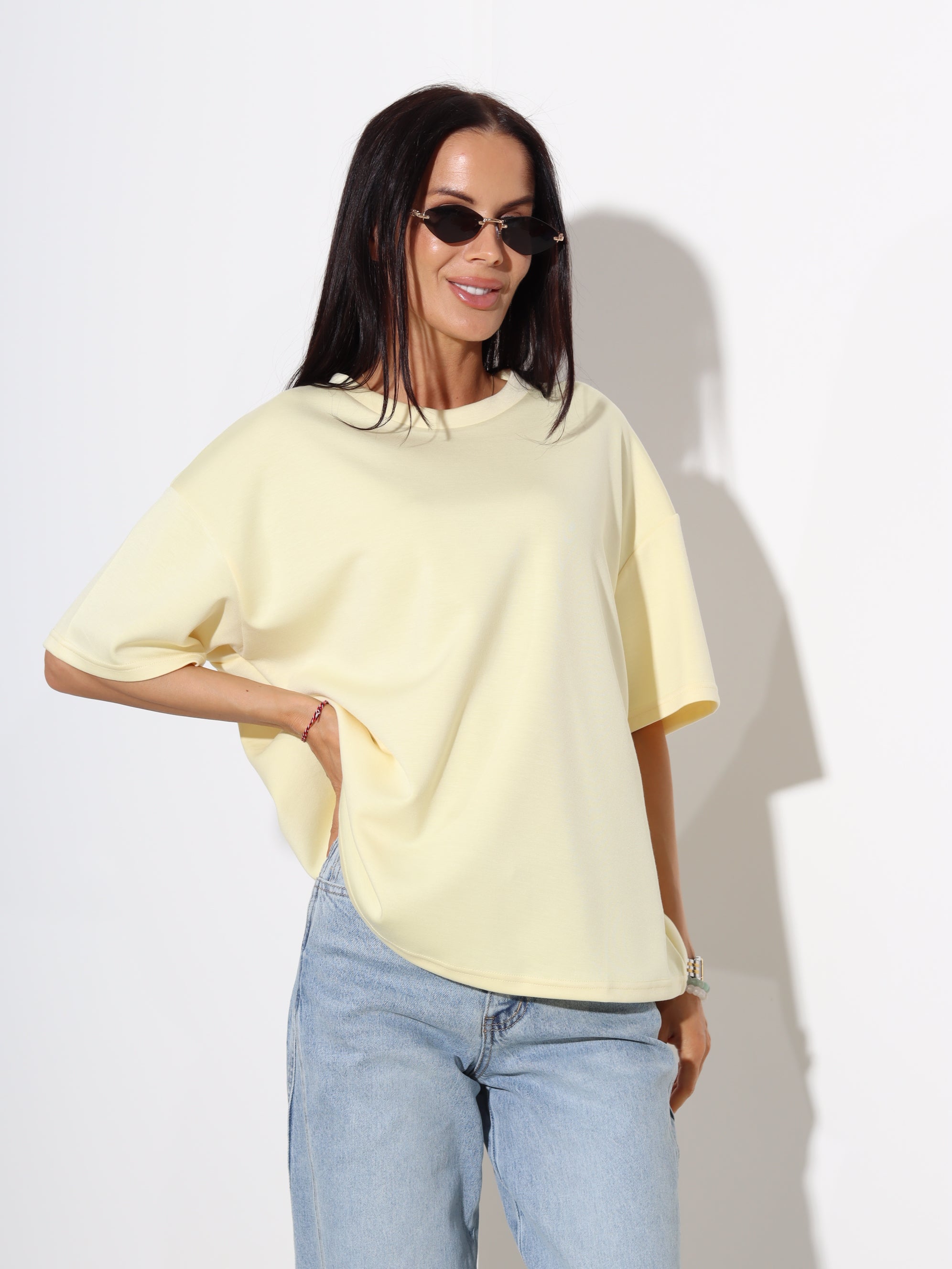 Dzeltens 'over size' mīksta auduma tops - 19301