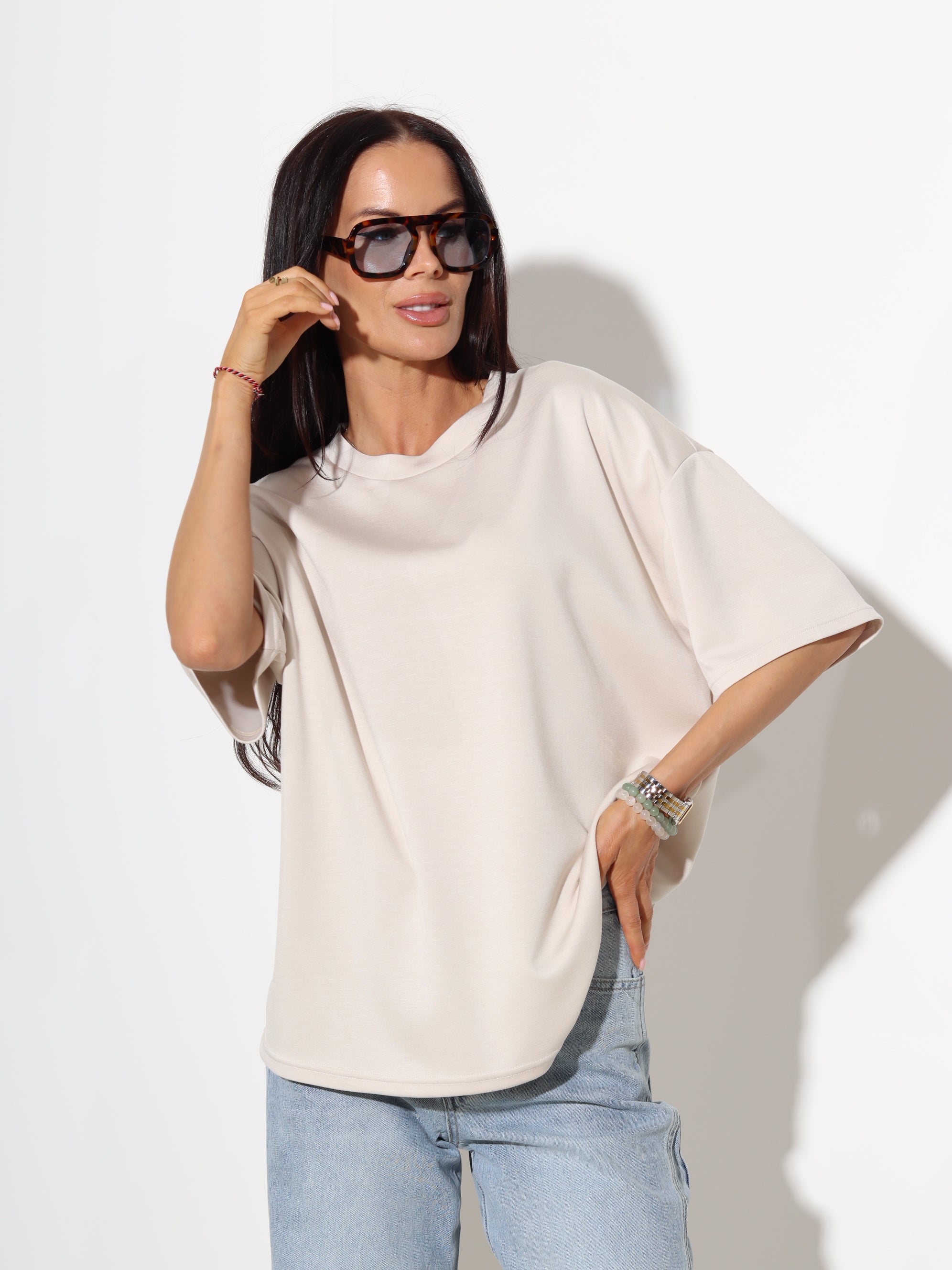 Bēšs 'over size' mīksta auduma tops - 19302