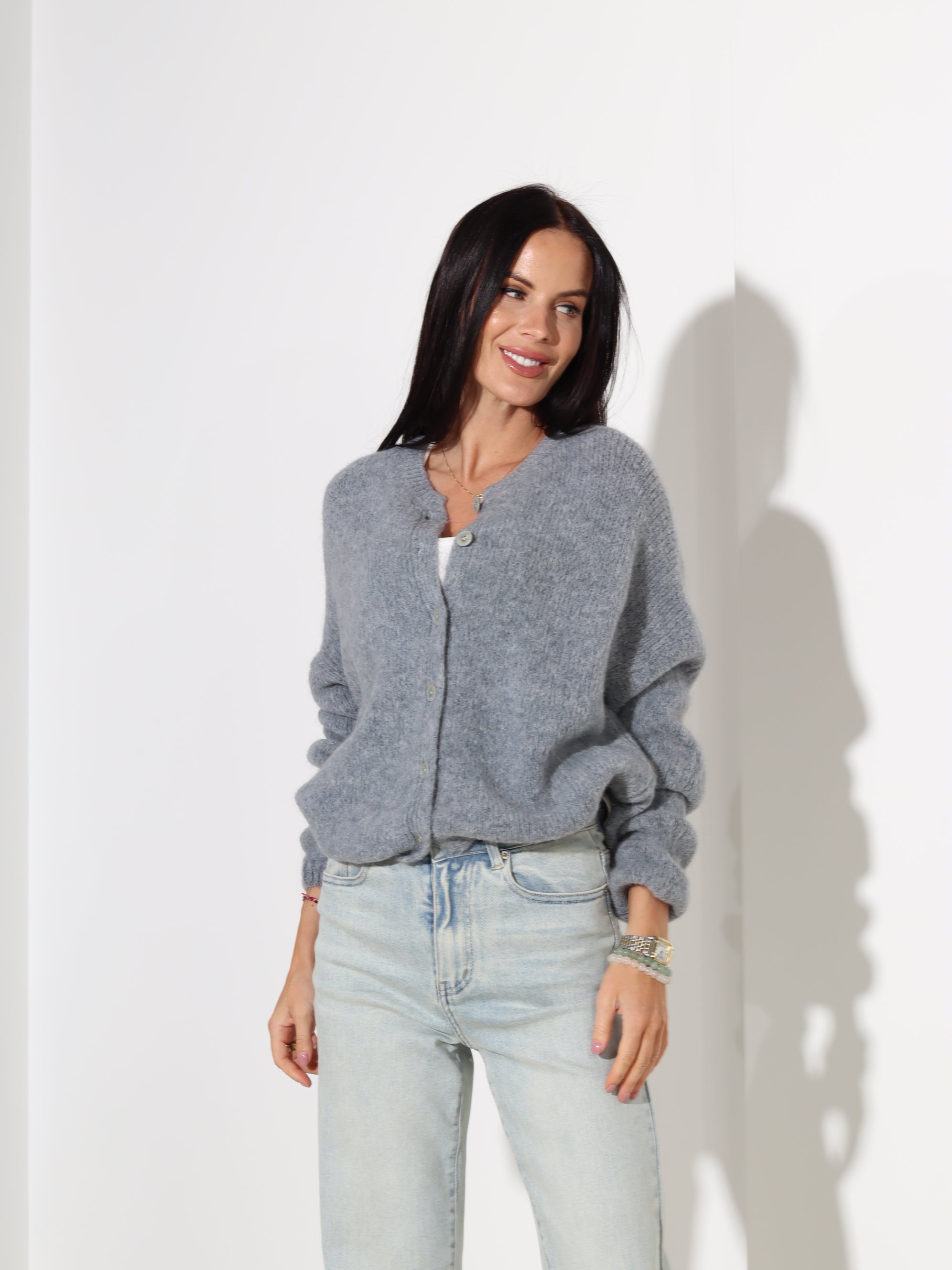 Tumši pelēka jaka ar pogu aizdari - 18117