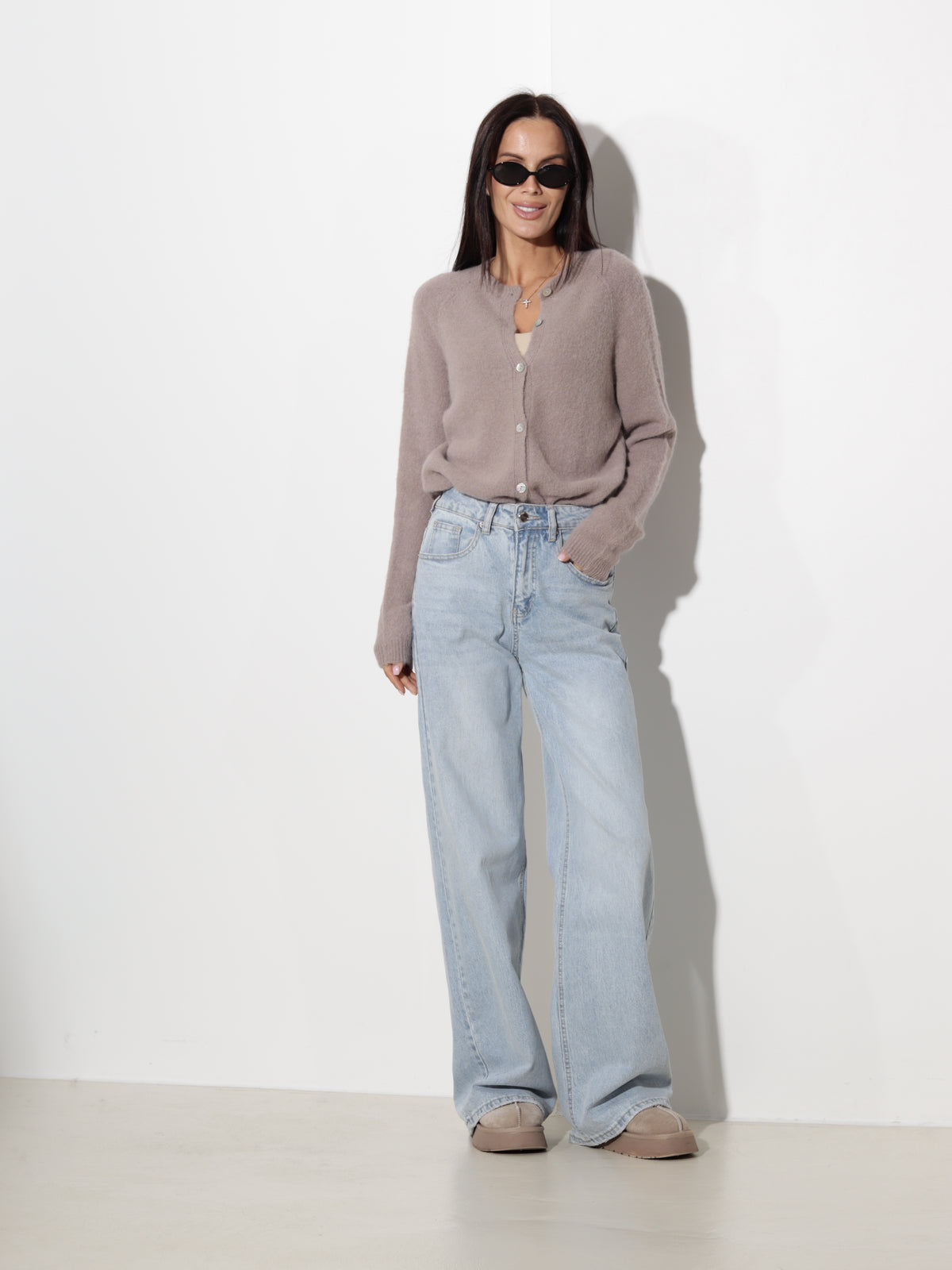 Taupe alpakas/vilnas jaka ovālu dekoltē- 20340