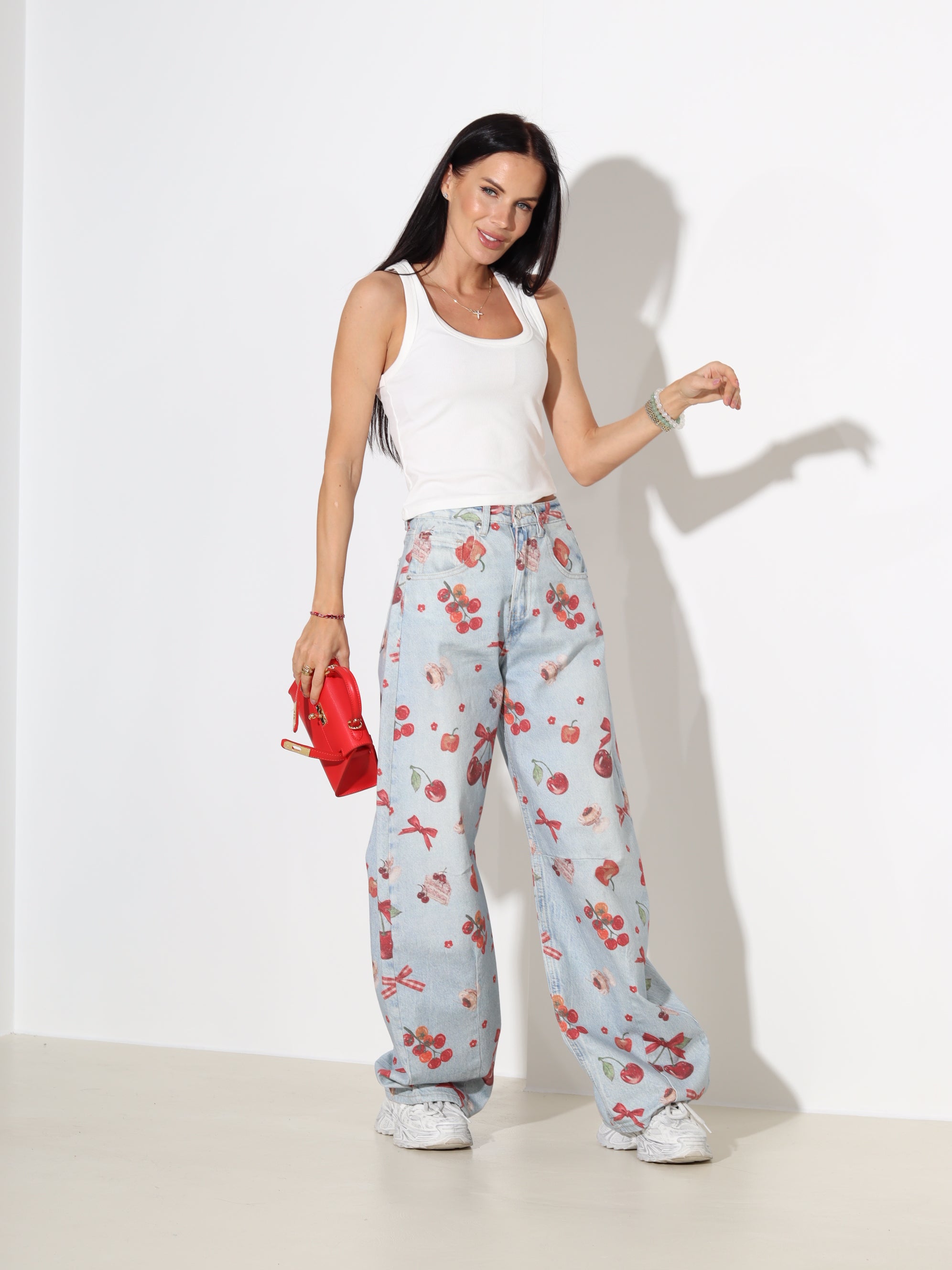 Zilas barrel stila džinsa bikses 'Ķirsītis' - 18128