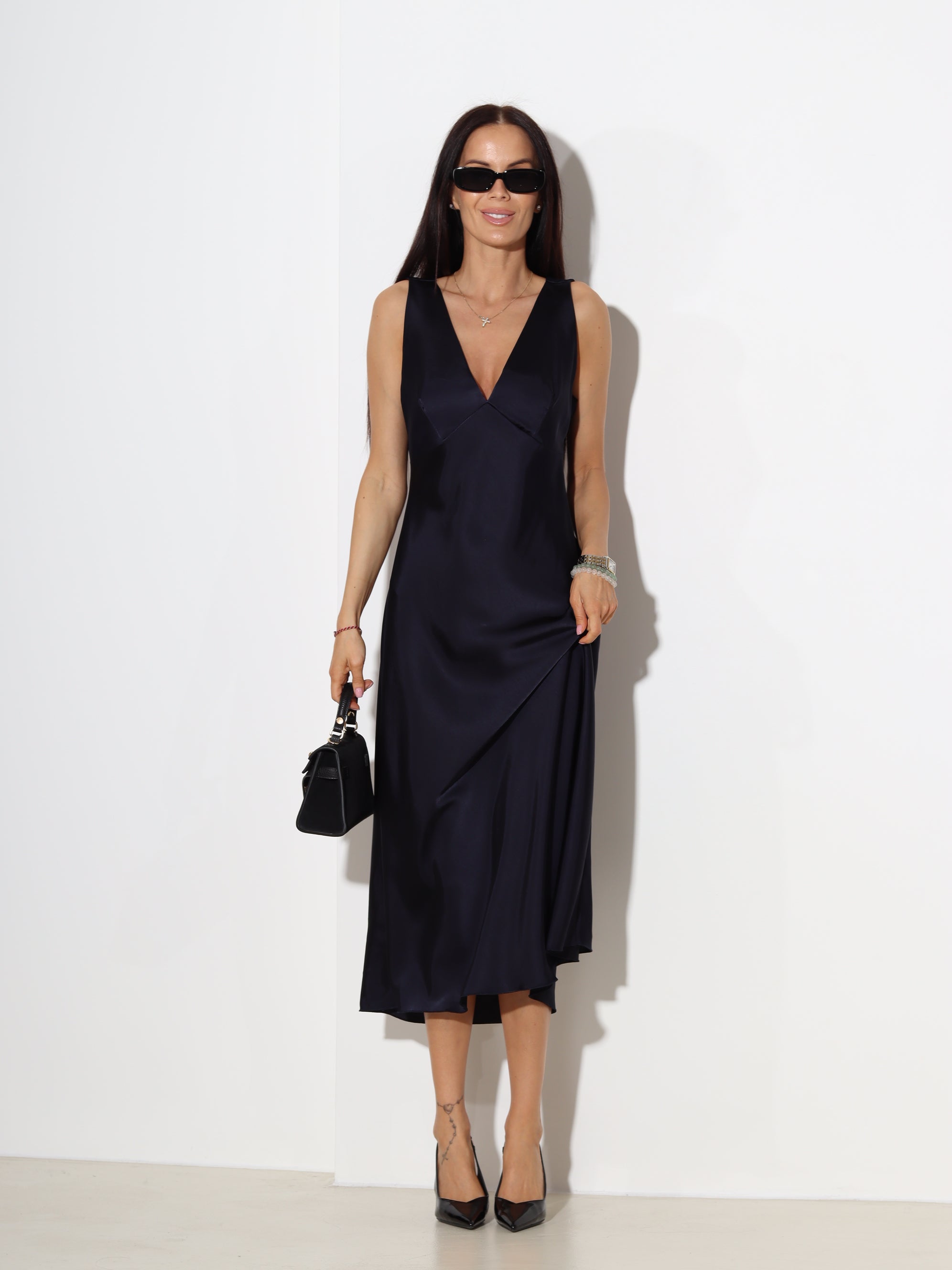 Zila midi kleita ,,Satin slip'' - 19639