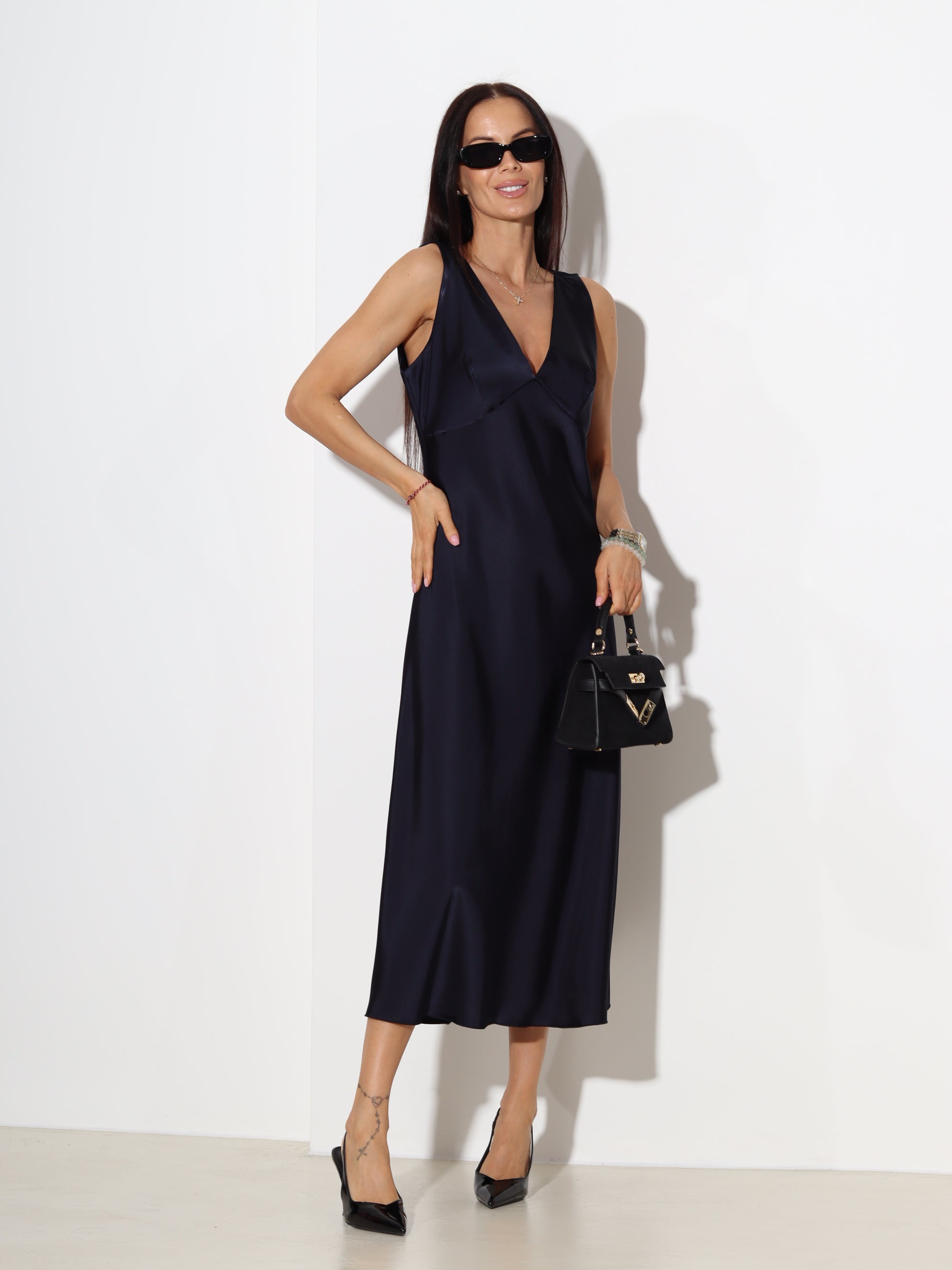 Zila midi kleita ,,Satin slip'' - 19639