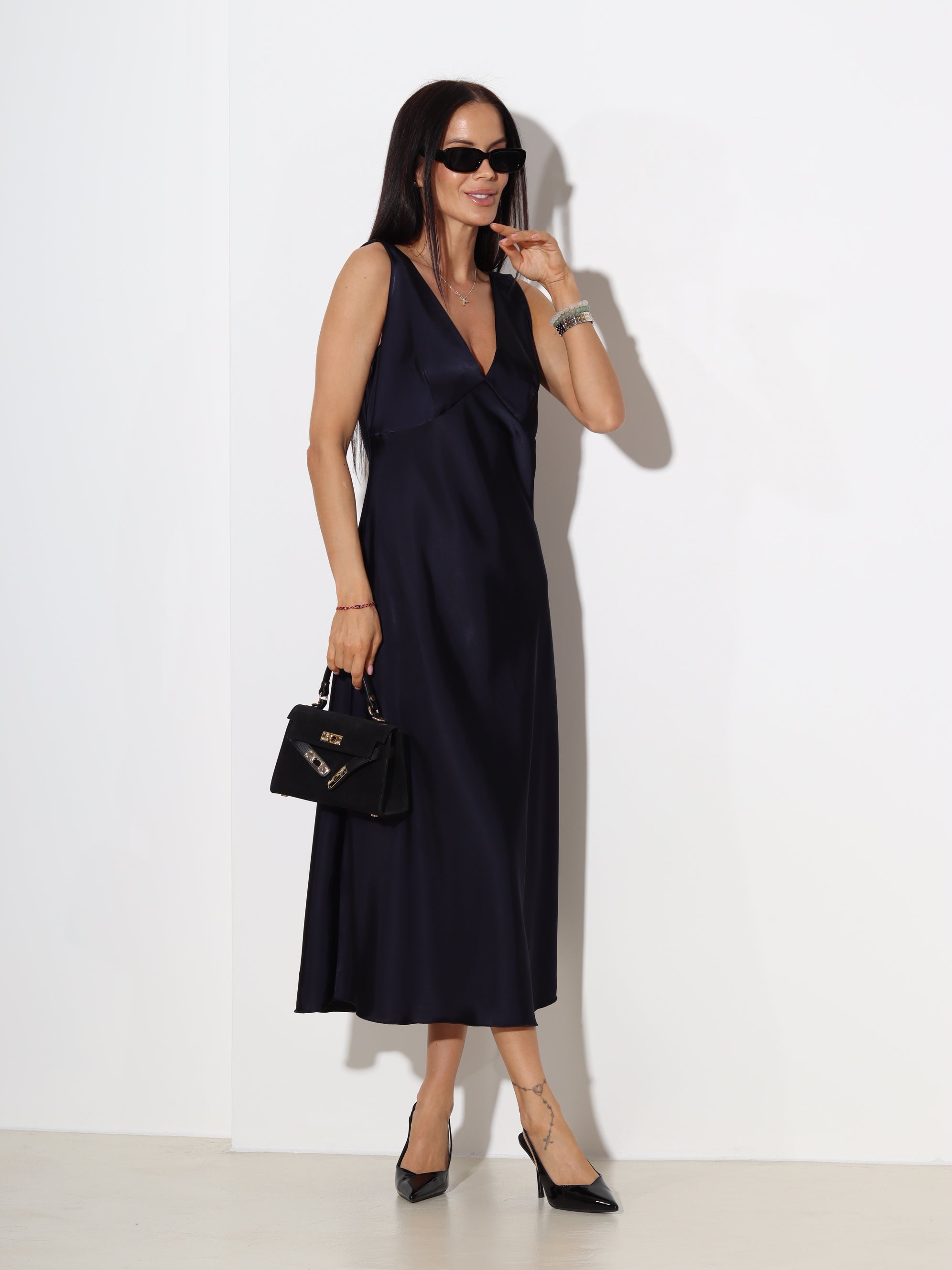 Zila midi kleita ,,Satin slip'' - 19639