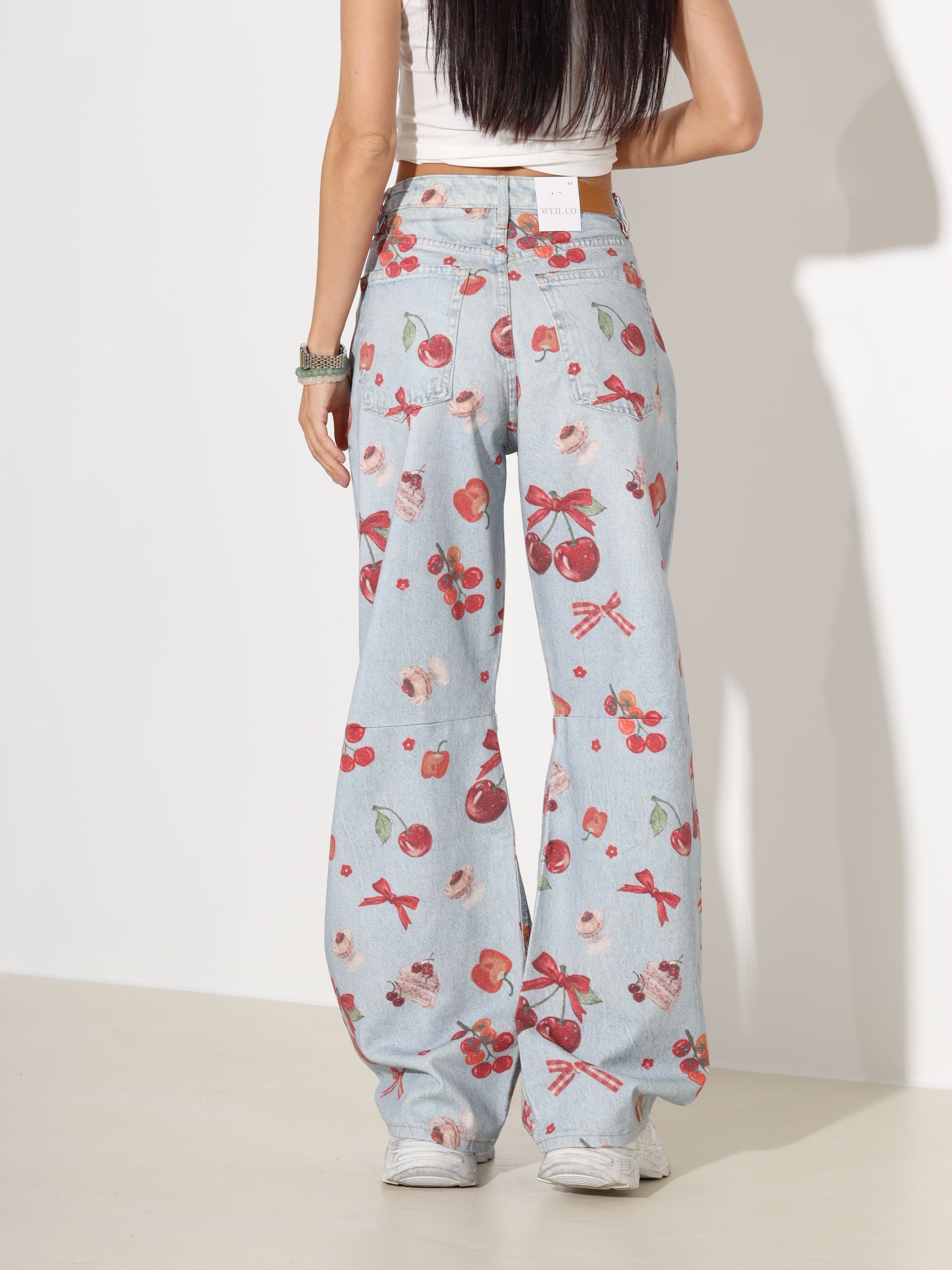 Zilas barrel stila džinsa bikses 'Ķirsītis' - 18128